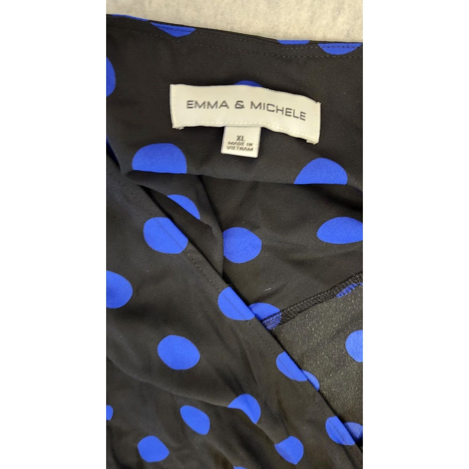 Vintage Emma & Michele Dress Womens XL Black Blue Polka Dot Wrap Long Sleeve Style Size XL / US 12-14 / IT 48-50 - 3 Thumbnail