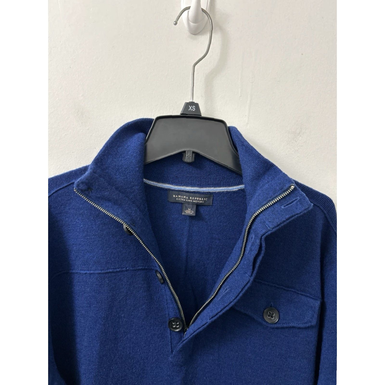 Banana Republic VINTAGE Banana Republic Sweater Mens M Blue 100% Merino Wool 1/4 Zip Pullover L/S Mens Size US M / EU 48-50 / 2 - 6 Thumbnail