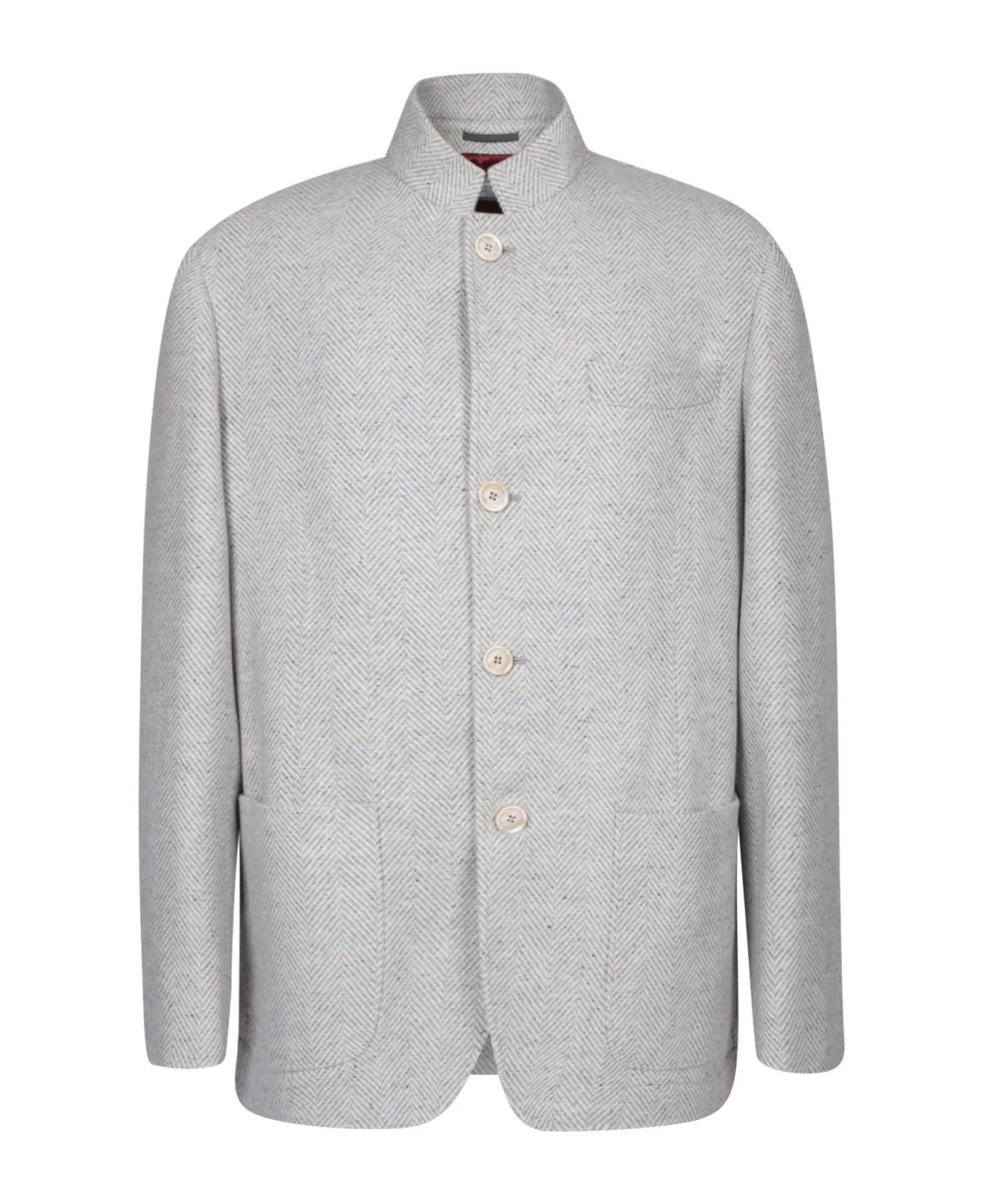 Brunello Cucinelli o1w1db10126 Herringbone Wool Jacket in Beige Size US XXL / EU 58 / 5 - 1 Thumbnail