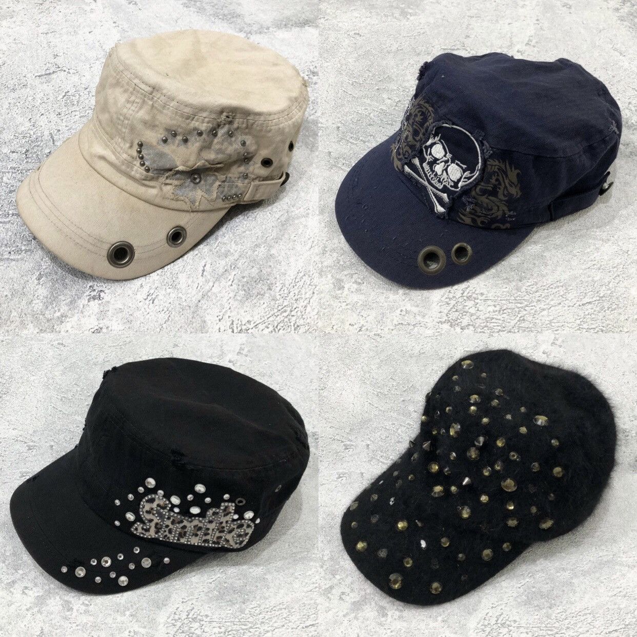 Le Grande Bleu (L.G.B.) × Unsound Rags Bulk Combo 4pcs Alternative Two Fold Studded Cadet Hat Size ONE SIZE - 1 Thumbnail