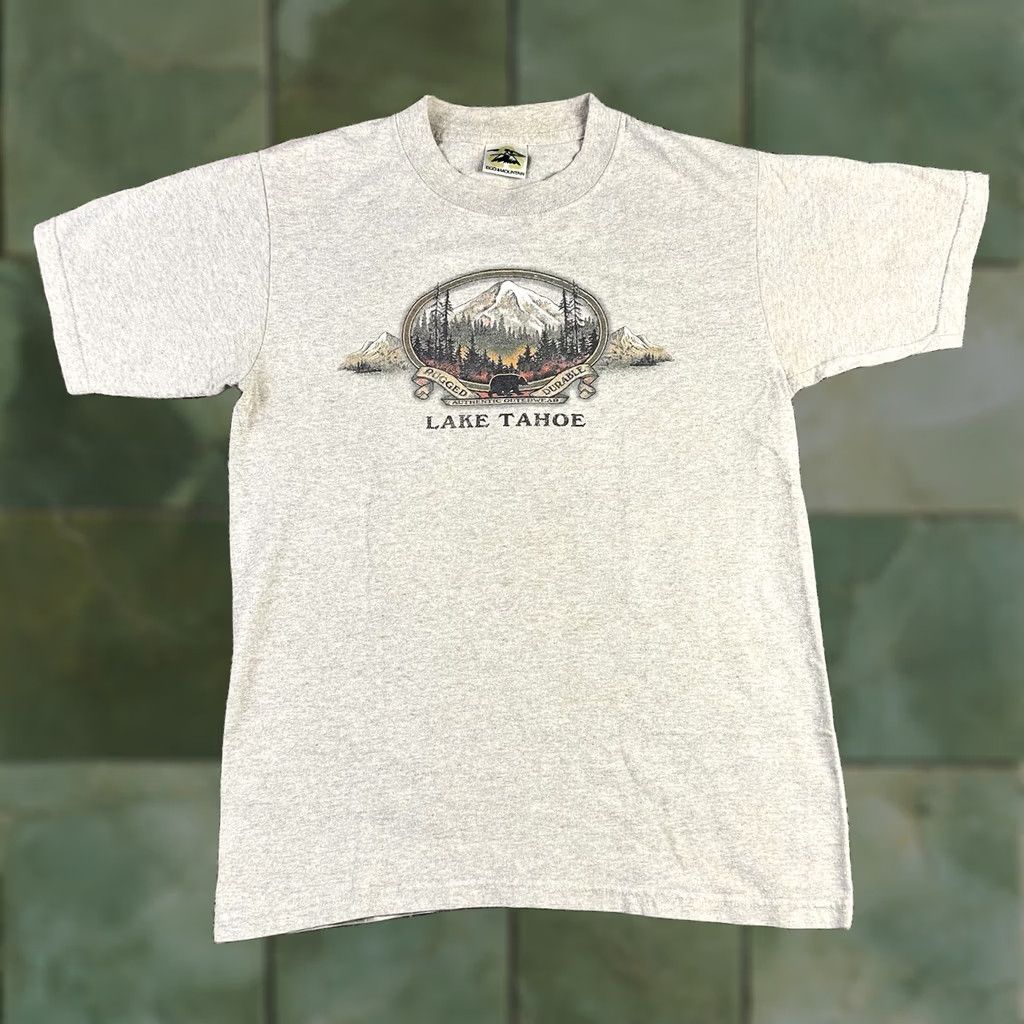 Vintage VINTAGE Lake Tahoe Graphic T-Shirt Mens Adult Medium Heathered Textured Made USA ECO Mountain 90s Vintage Graphic Tee Size US M / EU 48-50 / 2 - 1 Thumbnail