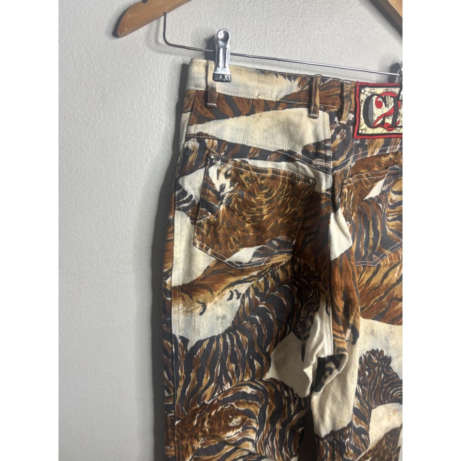 Vintage VINTAGE Christian Linares Jeans Womens 29 Brown Animal Print Straight Denim Zip 29x29 Size 29" - 2 Thumbnail