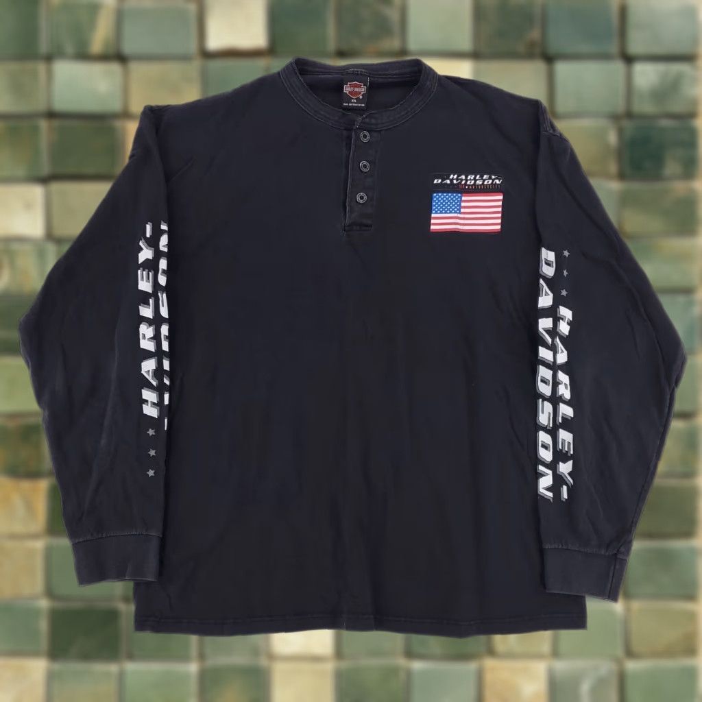 Harley Davidson Harley-Davidson Henley T Shirt Long Sleeve Black Made USA Chicago Mens XXL Size US XXL / EU 58 / 5 - 1 Thumbnail