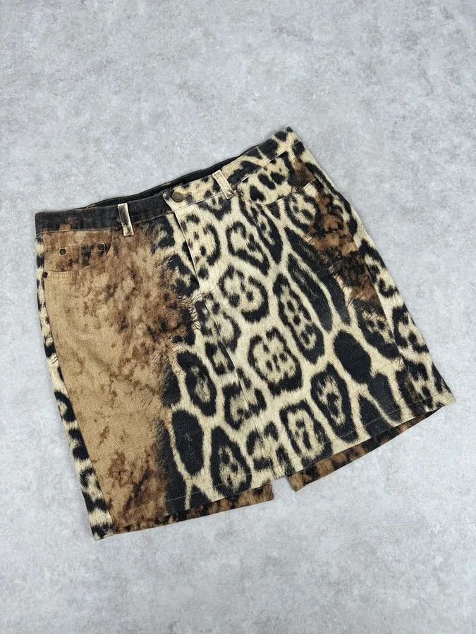 Roberto Cavalli AW2001 Roberto Cavalli Beige Denim Leopard Print Skirt Size 29" - 5 Thumbnail
