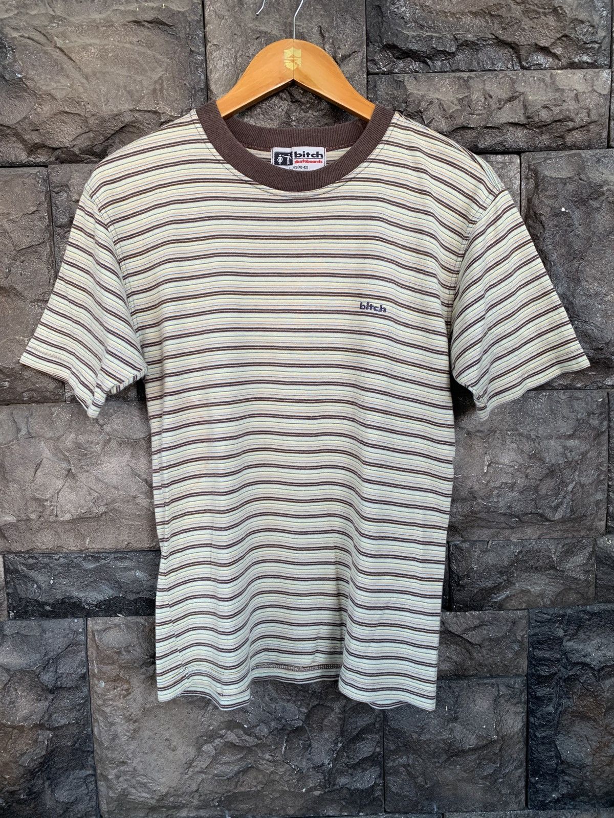 Vintage Vintage 90s Bitch Skateboards Striped T shirt Size US S / EU 44-46 / 1 - 1 Thumbnail