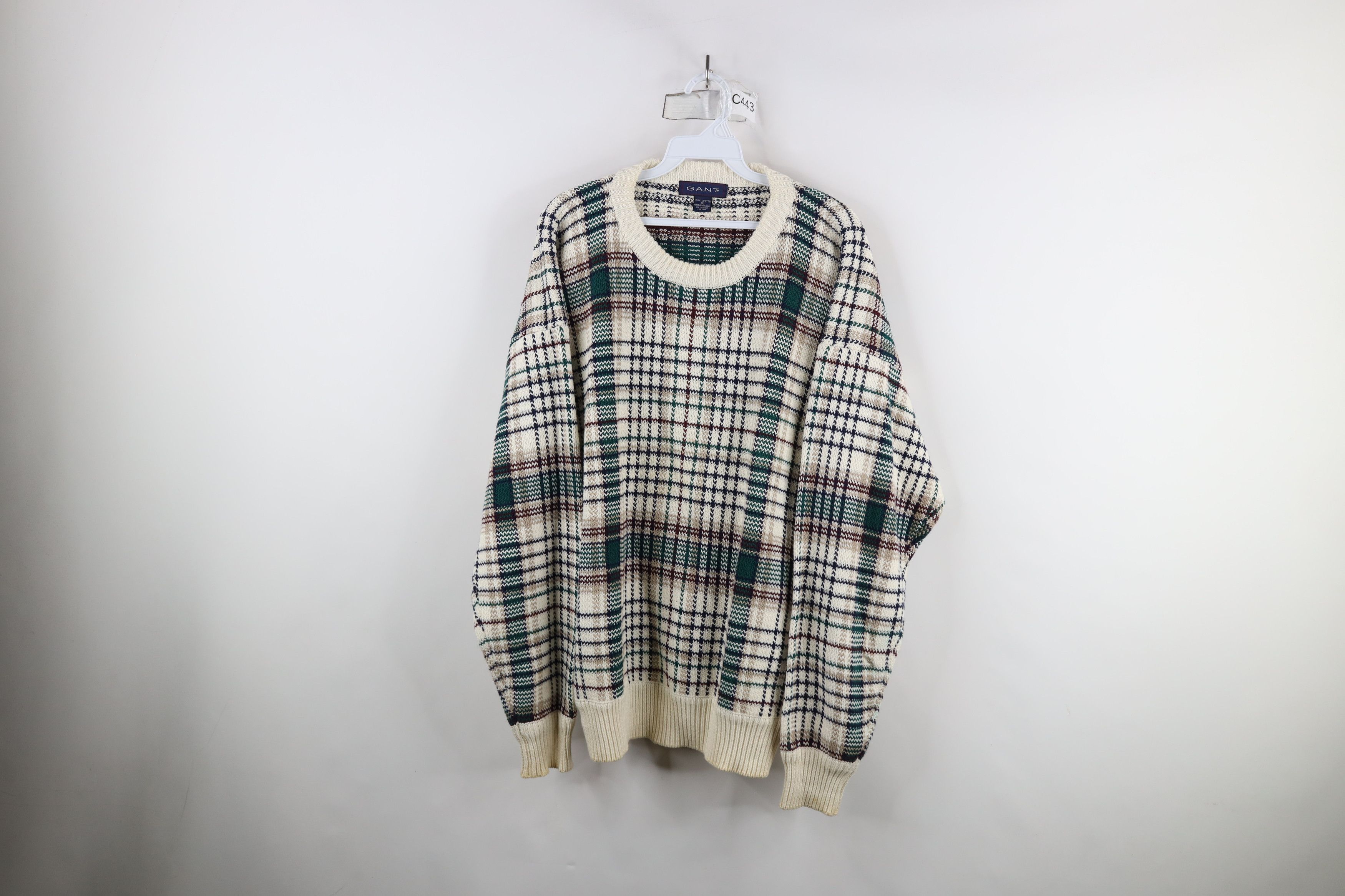 Vintage Vintage 90s Streetwear Cotton Knit Crewneck Sweater Plaid Size US XL / EU 56 / 4 - 1 Thumbnail
