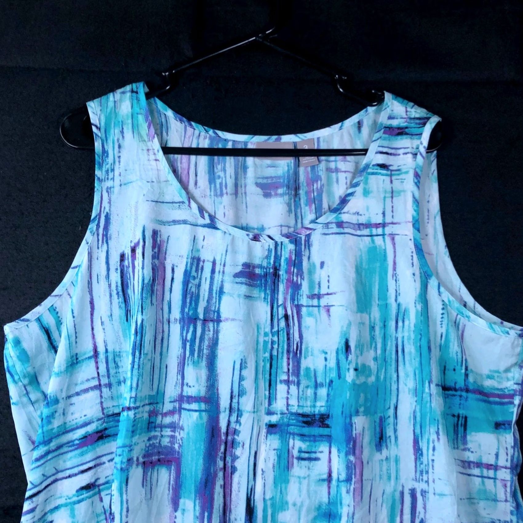 Vintage Chicos Womens Blouse Blue Purple Abstract Scoop Neck Sleeveless Lightweight XS-XL Geometric Casual Workwear Party/Cocktail 3/Regular Mens Women Girls Size XL / US 12-14 / IT 48-50 - 2 Thumbnail