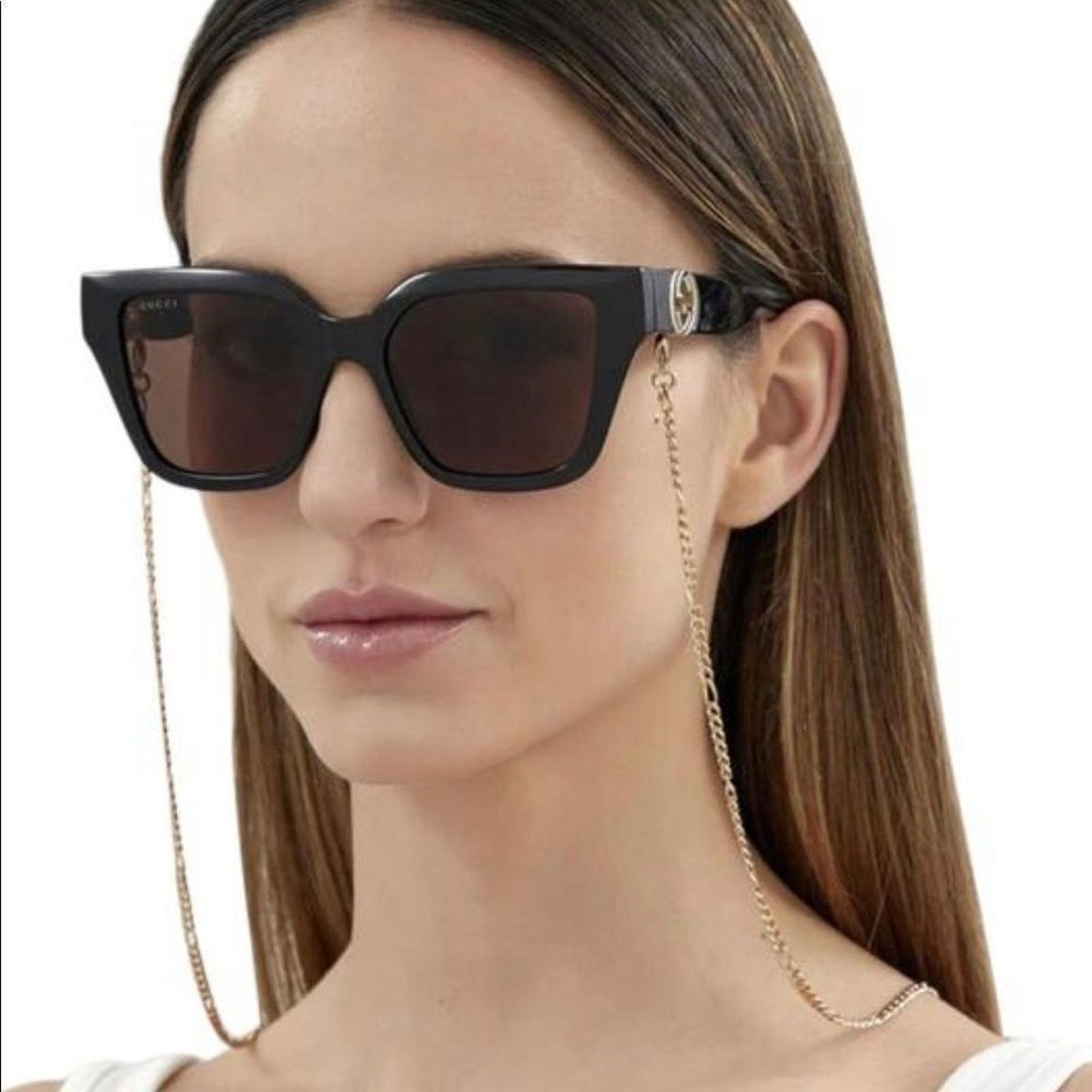 Gucci BRAND NEW GUCCI GG1023S 005 With Chain Black/Brown Women Size ONE SIZE - 4 Thumbnail