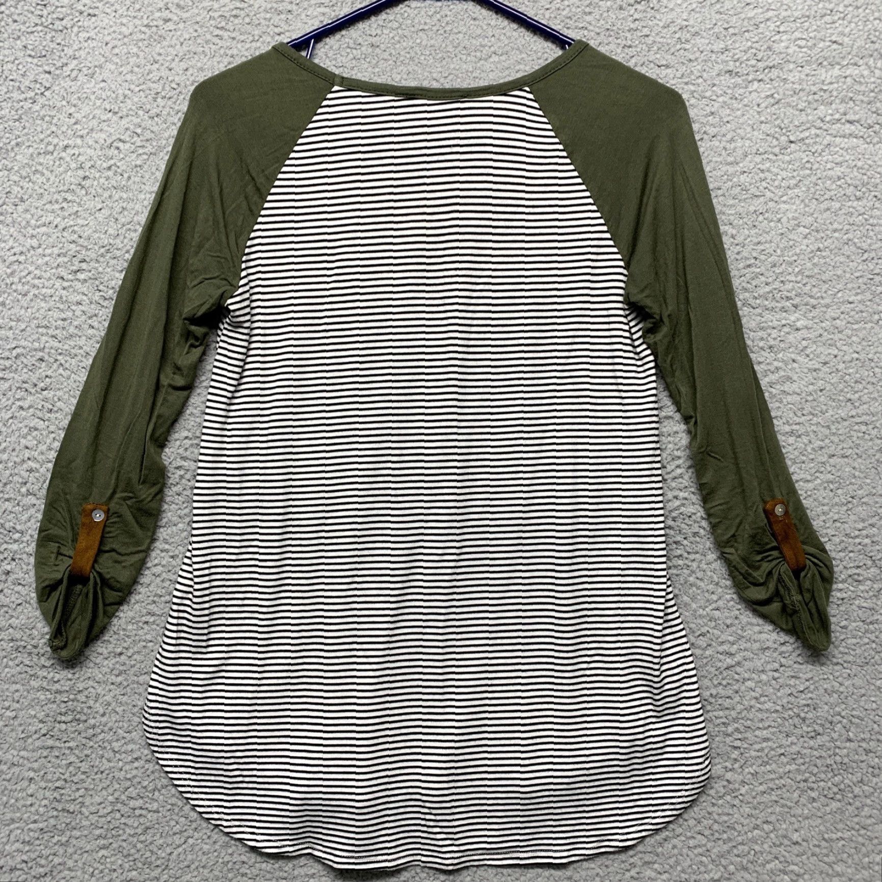 Vintage Pink Clover 3/4 Sleeve Pullover Womens Solid Green w/White & Black Stripes XS Shirt Size XS / US 0-2 / IT 36-38 - 4 Thumbnail