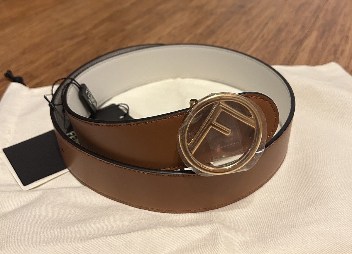 Fendi Fendi F Is Fendi Brown White Calf Leather Double Side Belt Size ONE SIZE - 3 Thumbnail
