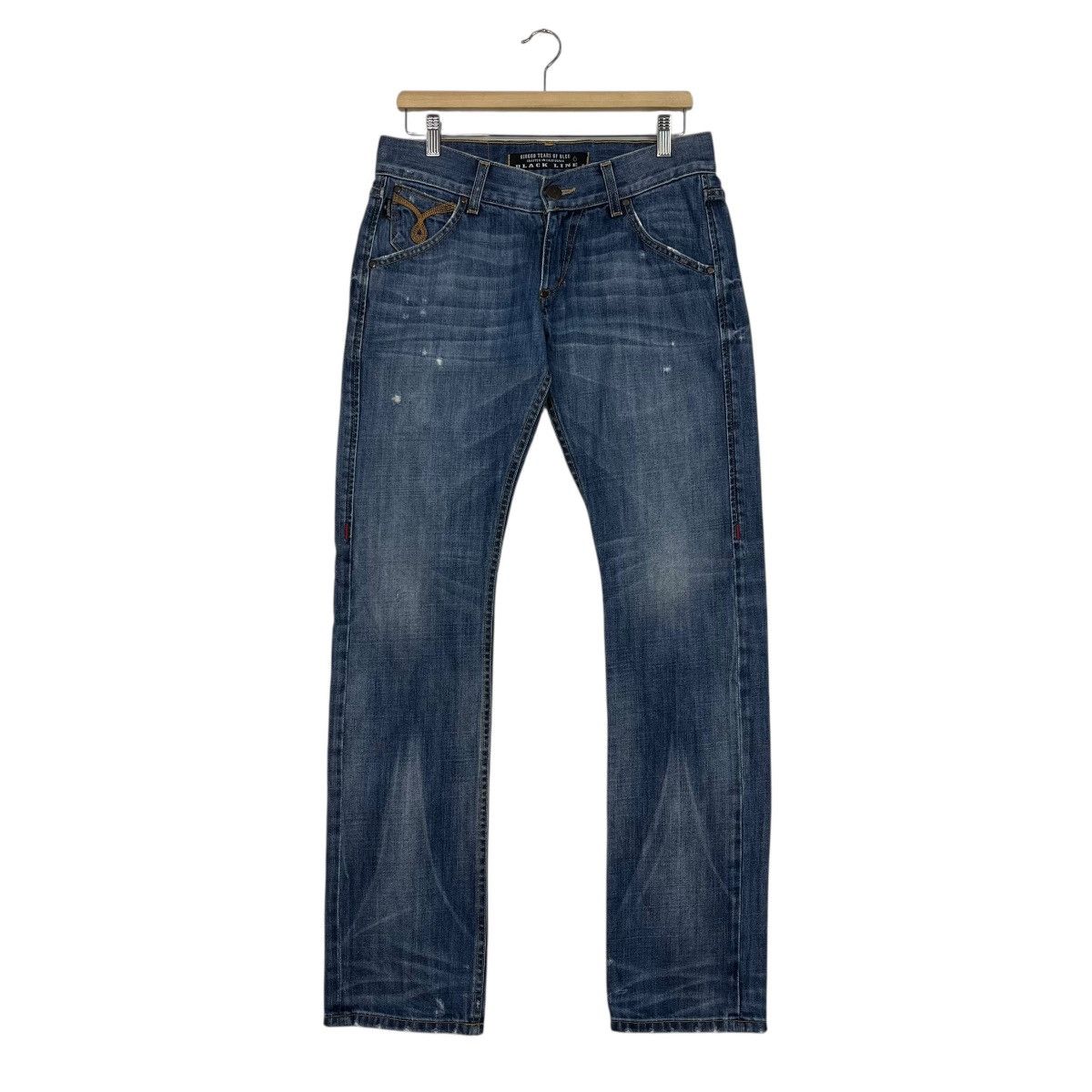 Japanese Brand Vintage 90s 020608 Tears Of Bleu Black Line Denim Size 32" / US 10 / IT 46 - 1 Thumbnail