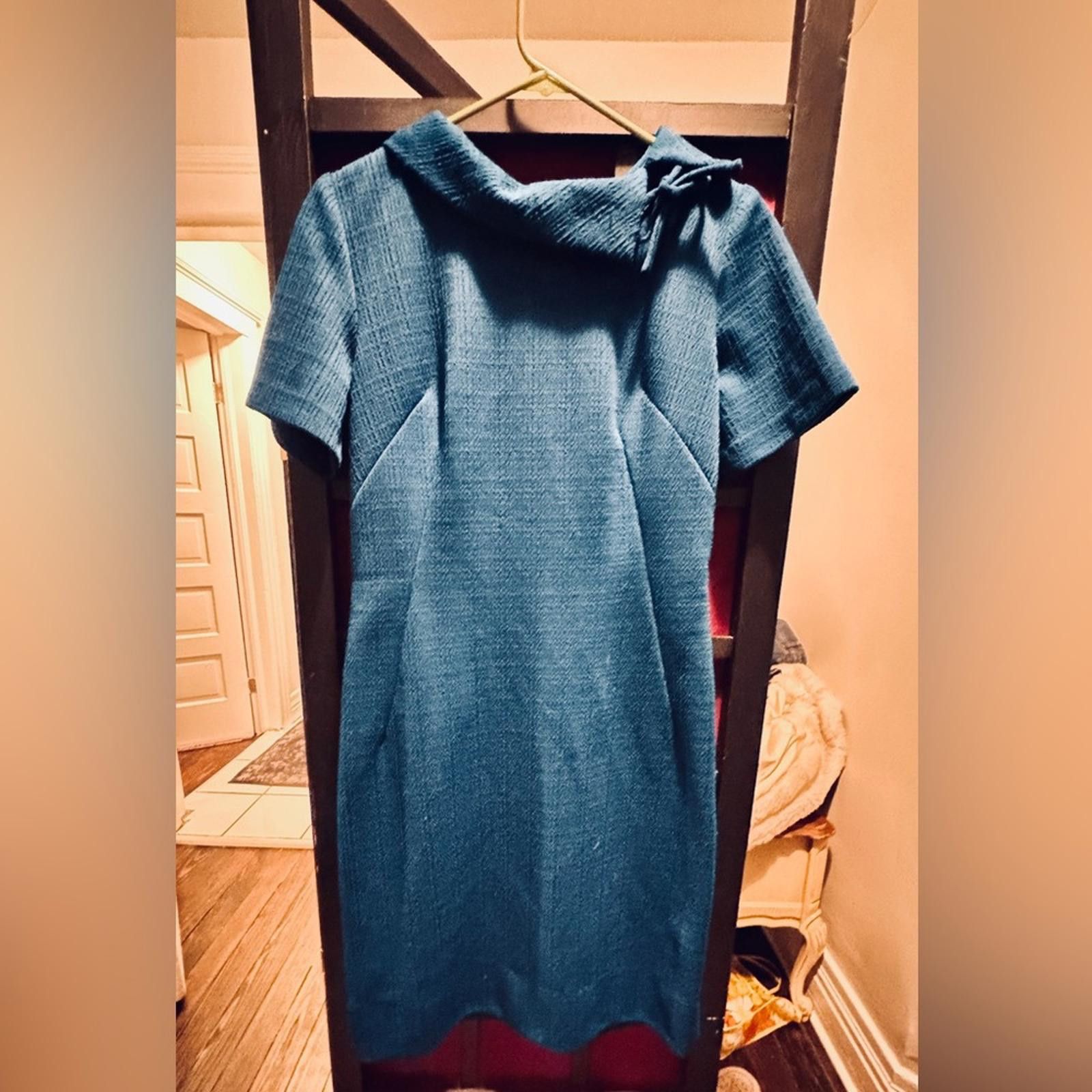Designer VTG 1960s teal Blue Sheath Mod Dress with Cowl Neck P2P 21” Size XL / US 12-14 / IT 48-50 - 6 Thumbnail