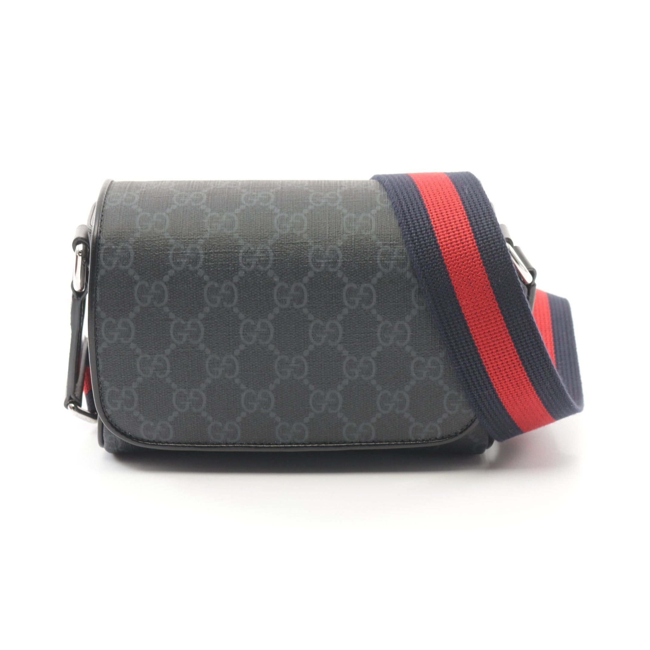 Gucci Gg Supreme Super Mini Bag Shoulder Leather Dark Gray Black