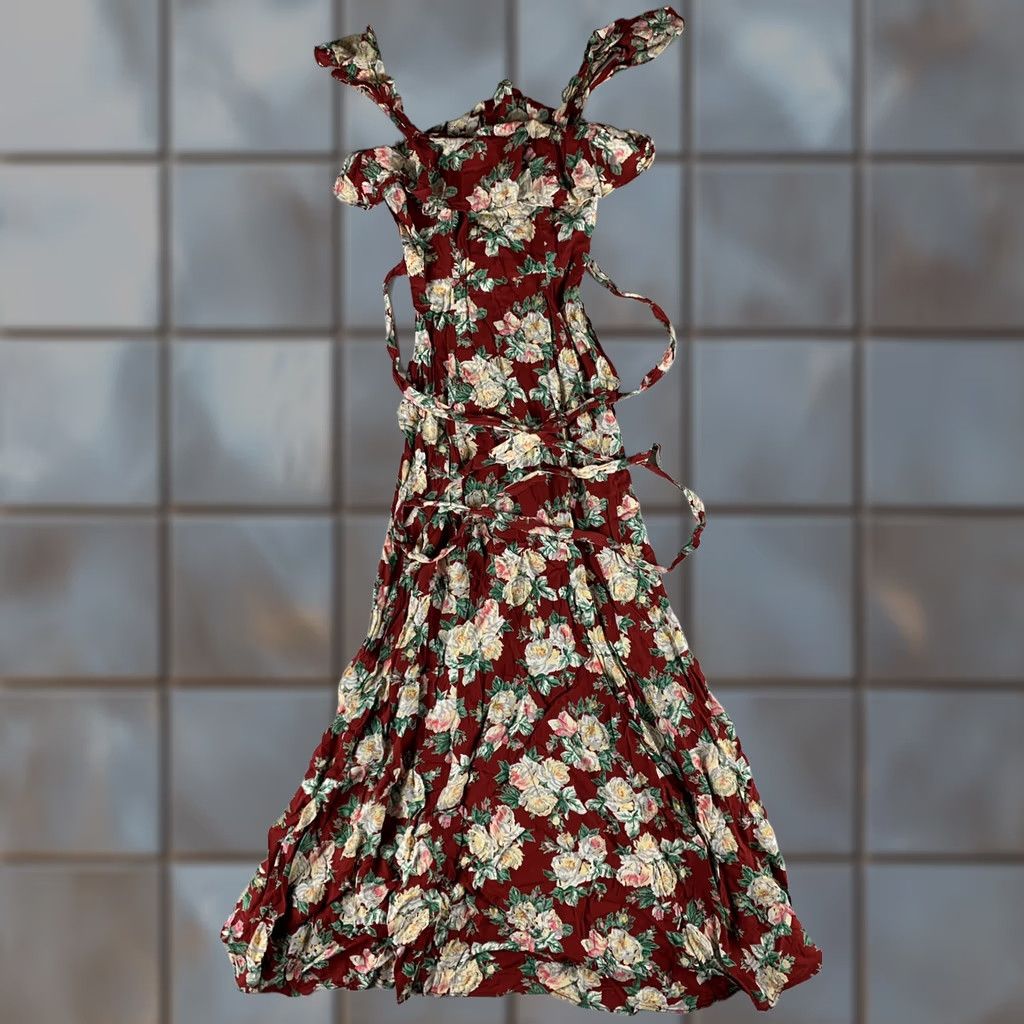 Vintage PRIVACY PLEASE OFF THE SHOULDER MAXI DRESS Womens XS Red Roses Flowers Dress Long Solid Sleeveless Size XS / US 0-2 / IT 36-38 - 1 Thumbnail