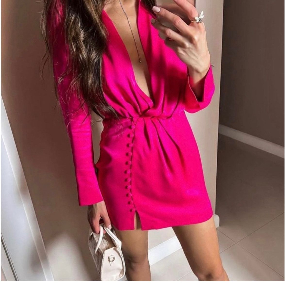 Zara ZARA BLOGGER FAVORITE BUTTONED WRAP DRESS FUCHSIA Size XS / US 0-2 / IT 36-38 - 3 Thumbnail