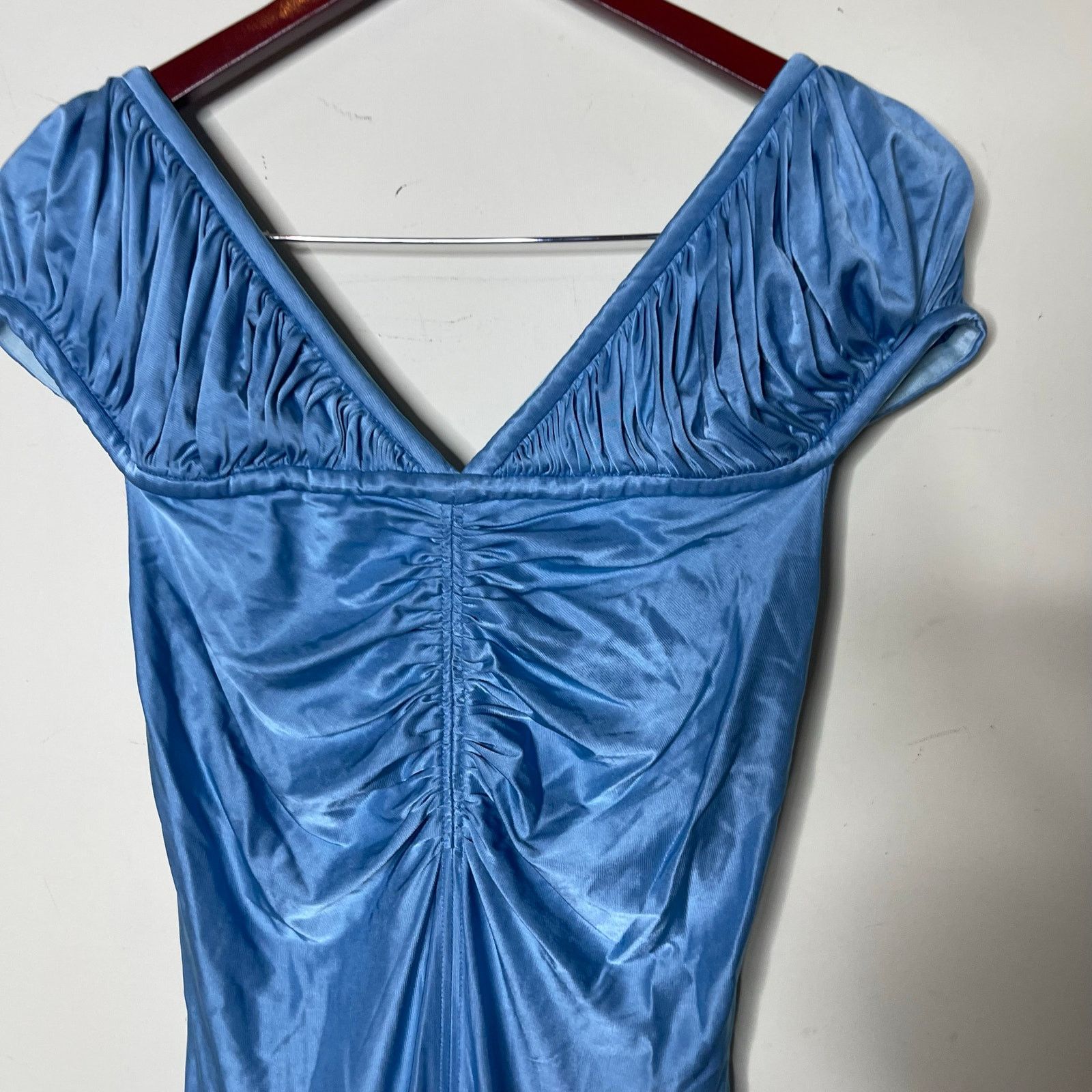 Paco Rabanne Paco Rabanne Blue Metallic Puff Sleeve Ruffle Hem Mini Dress Size L / US 10 / IT 46 - 7 Thumbnail