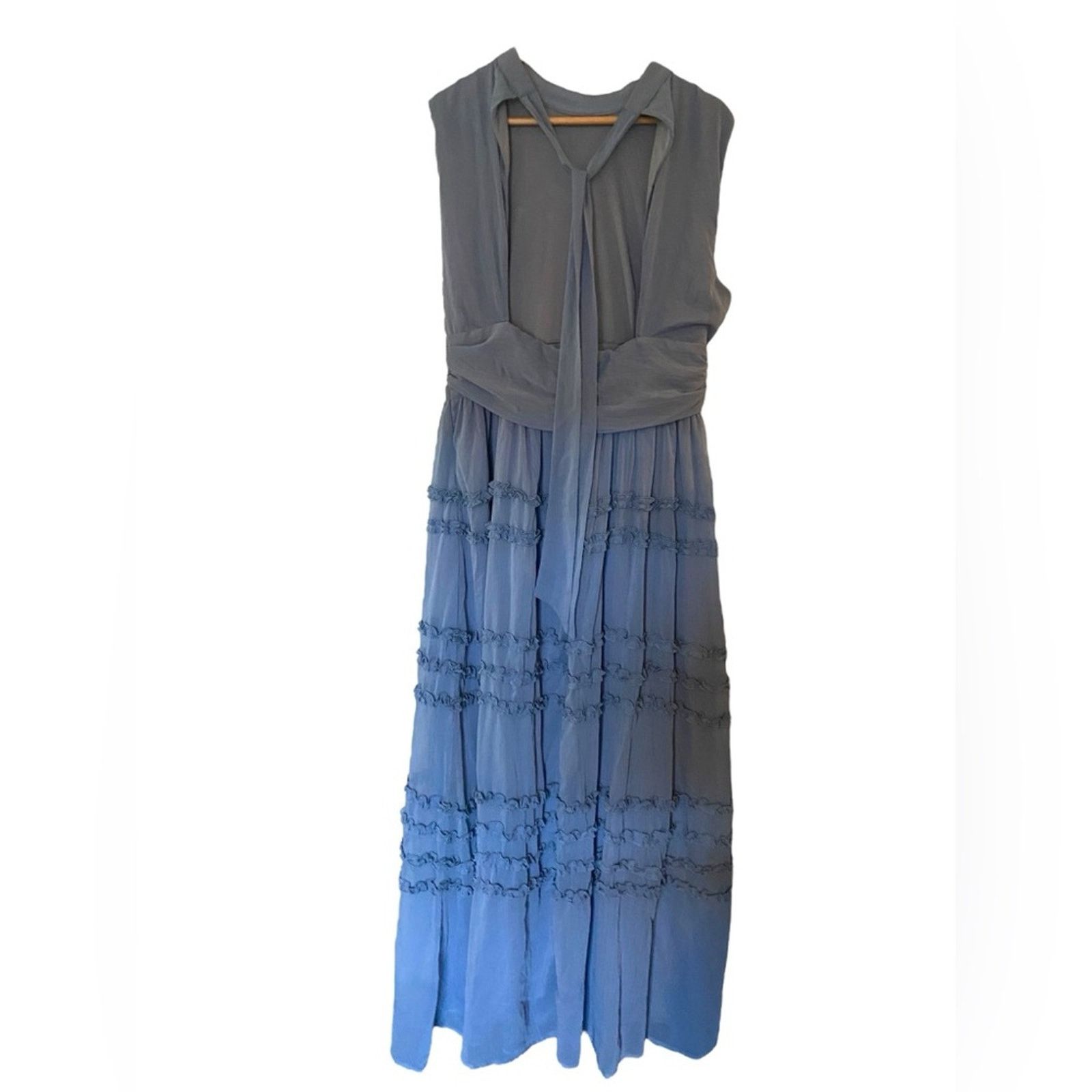Other Enchantingly Sweet Slate Blue Chiffon Backless Maxi Dress XL Size L / US 10 / IT 46 - 4 Thumbnail