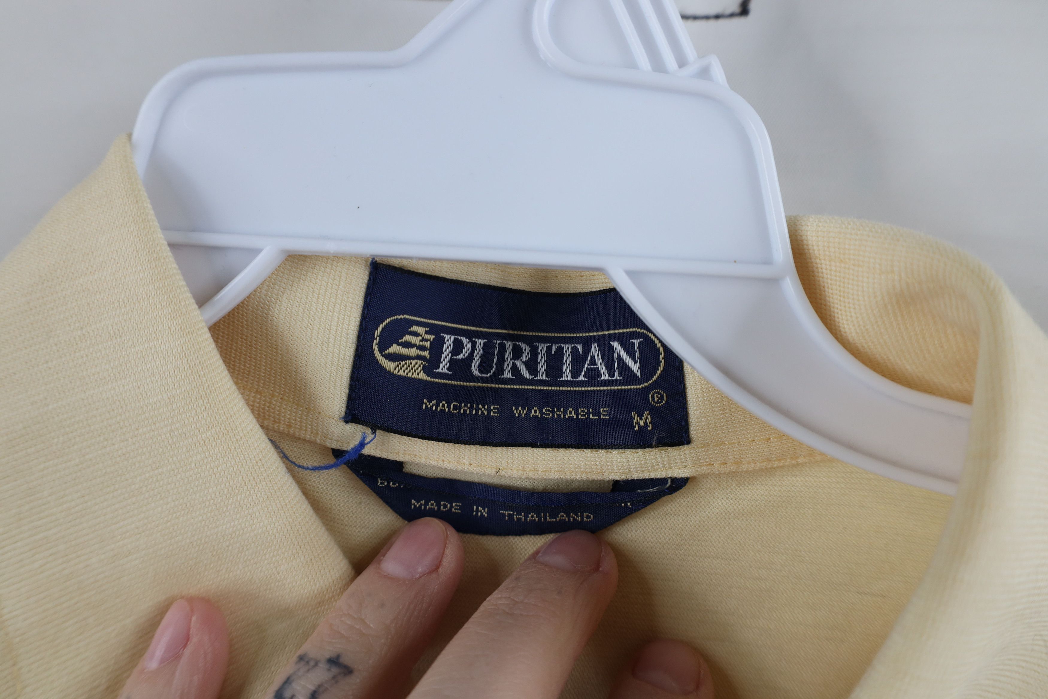 Vintage Vintage 70s Streetwear Sheer Knit Collared Polo Pale Yellow Size US M / EU 48-50 / 2 - 8 Thumbnail