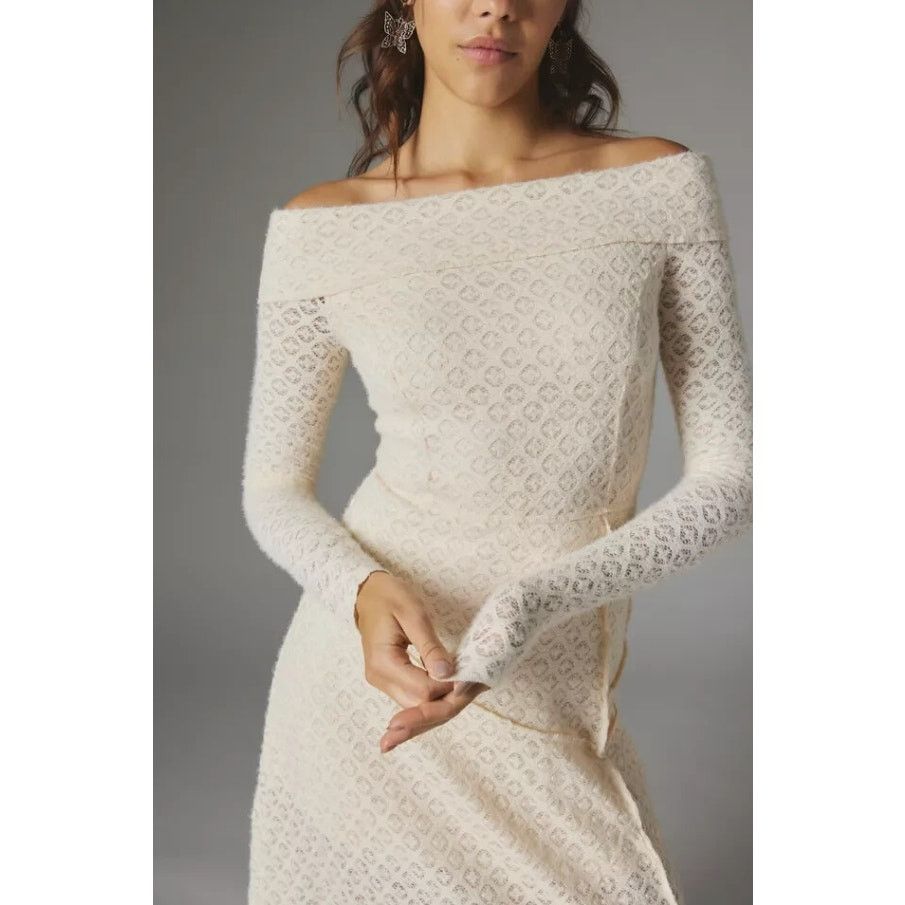 Other Yaya Asymmetrical Off-The-Shoulder Lace Midi Dress Long Sl Size S / US 4 / IT 40 - 9 Thumbnail