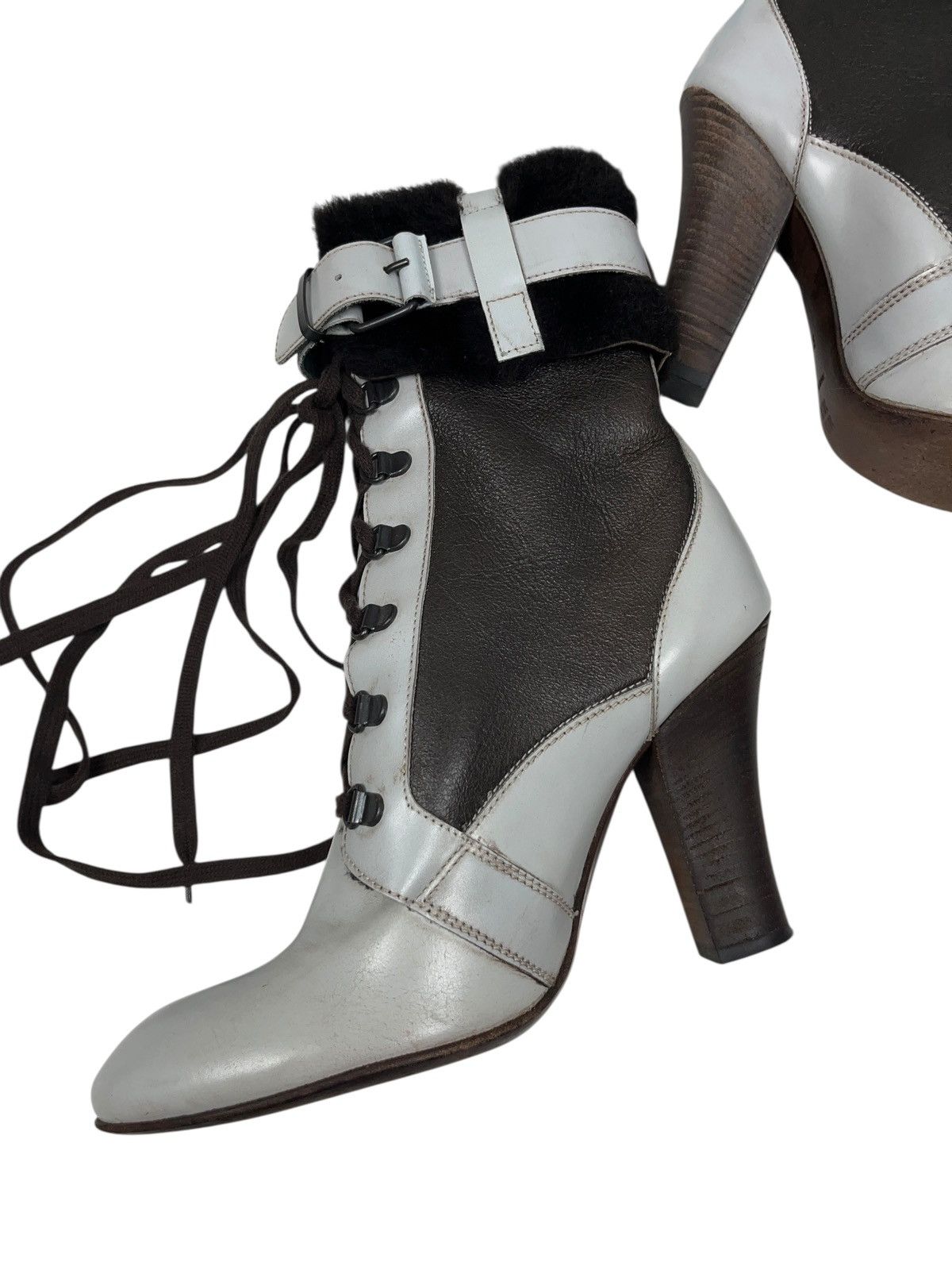 MoMA × Vintage Vintage MoMa Leather Fur Heels Boots Avant Garde Italy Size US 9.5 / IT 39.5 - 6 Thumbnail