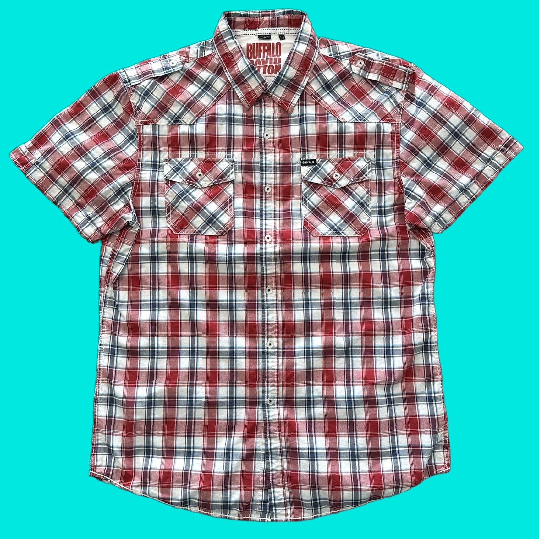 Buffalo David Bitton Buffalo David Bitton Button-Up Shirt Mens L Red Plaid Cotton Short Sleeve Size US L / EU 52-54 / 3 - 1 Thumbnail