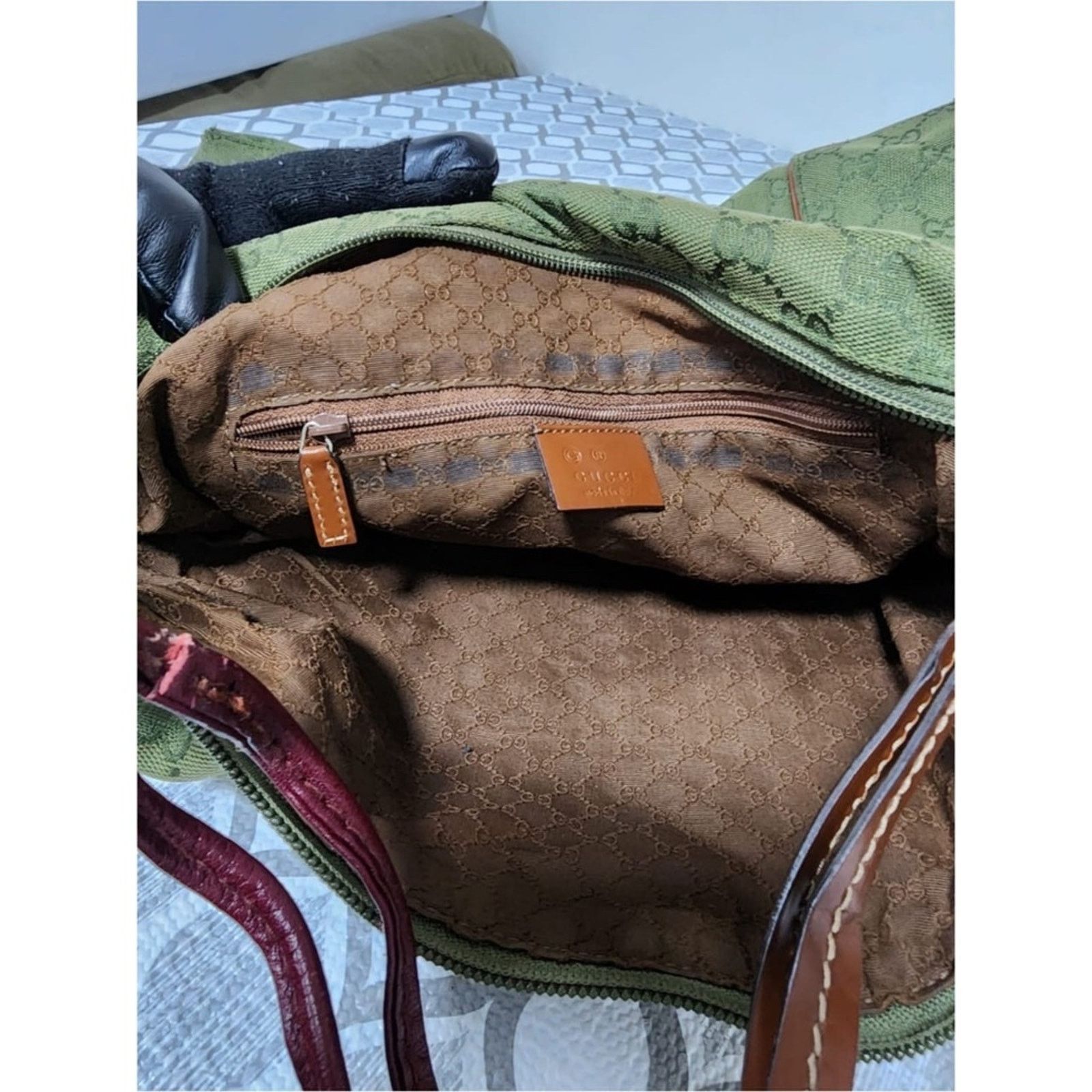 Gucci Authentic Gucci GG Canvas Zip Shoulder Bag Green/Brown Size ONE SIZE - 11 Thumbnail