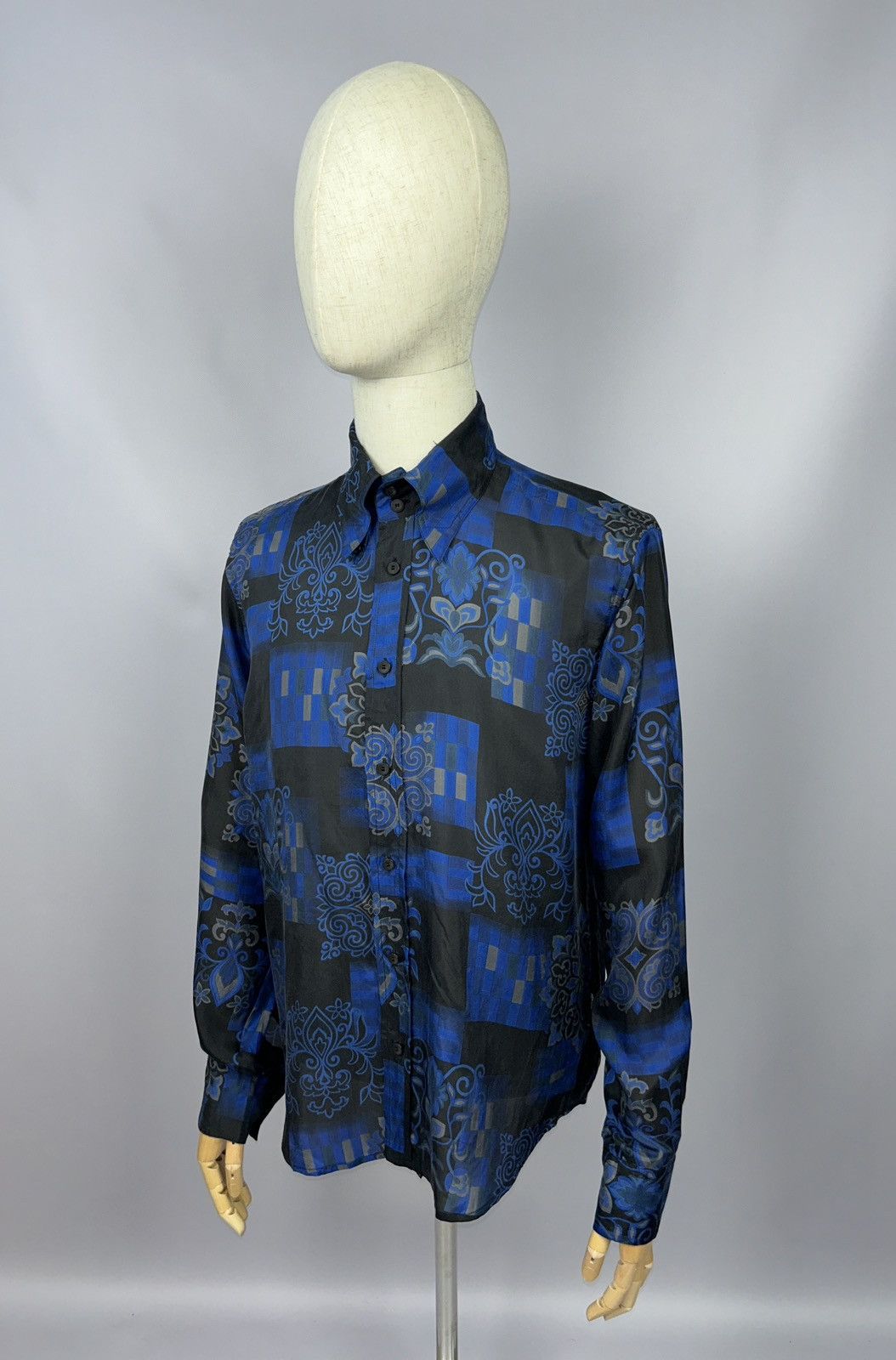 image of Vintage Versace Jeans Couture Barocco Style Print Silk Shirt, Men's (Size XL)