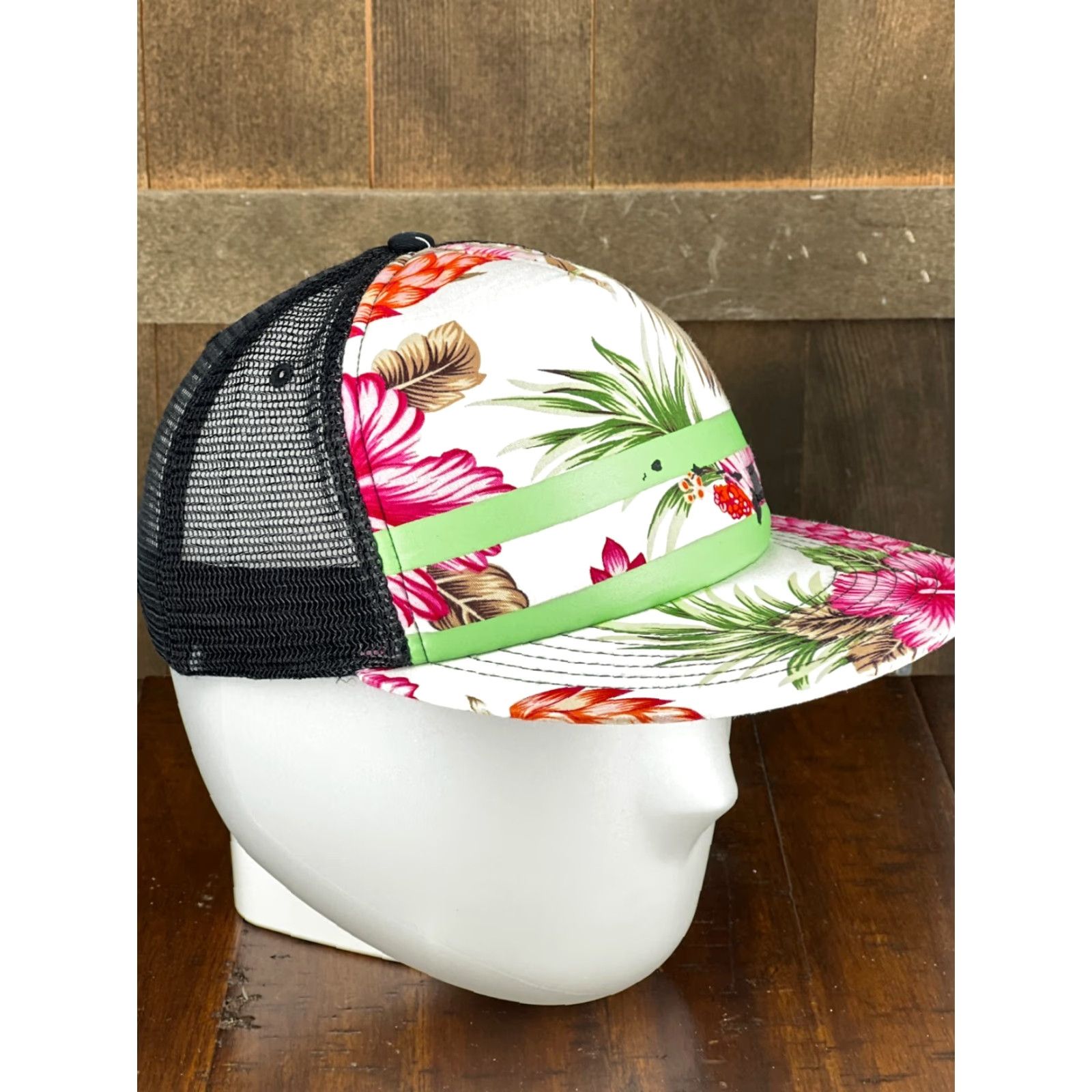 Vintage Aloha Hawaii Hat Snap Back Adult White Cotton Blend Trucker Hibiscus Palm Mens Size ONE SIZE - 6 Thumbnail