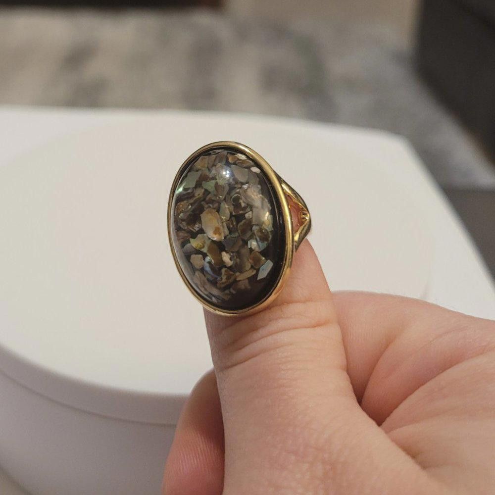 Designer Big 28mm Colorful Shells Mosaic Artificial Coral Gold Ring Size ONE SIZE - 6 Thumbnail