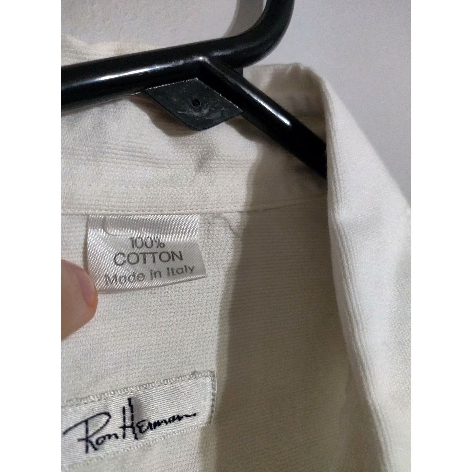 Vintage Ron Herman White Button Up Shirt Long Sleeve Men's Large Italy Cotton Size 42R - 4 Thumbnail