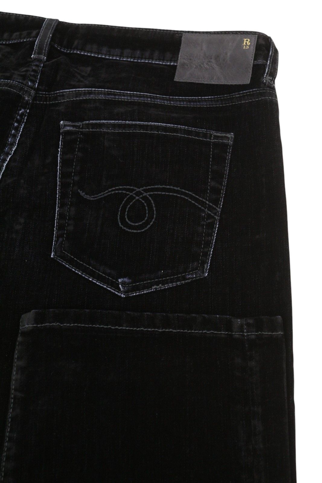 R13 BOY STRAIGHT 29 Flocked Black Velvet Cropped Low Rise 86241 Size 29" - 6 Thumbnail
