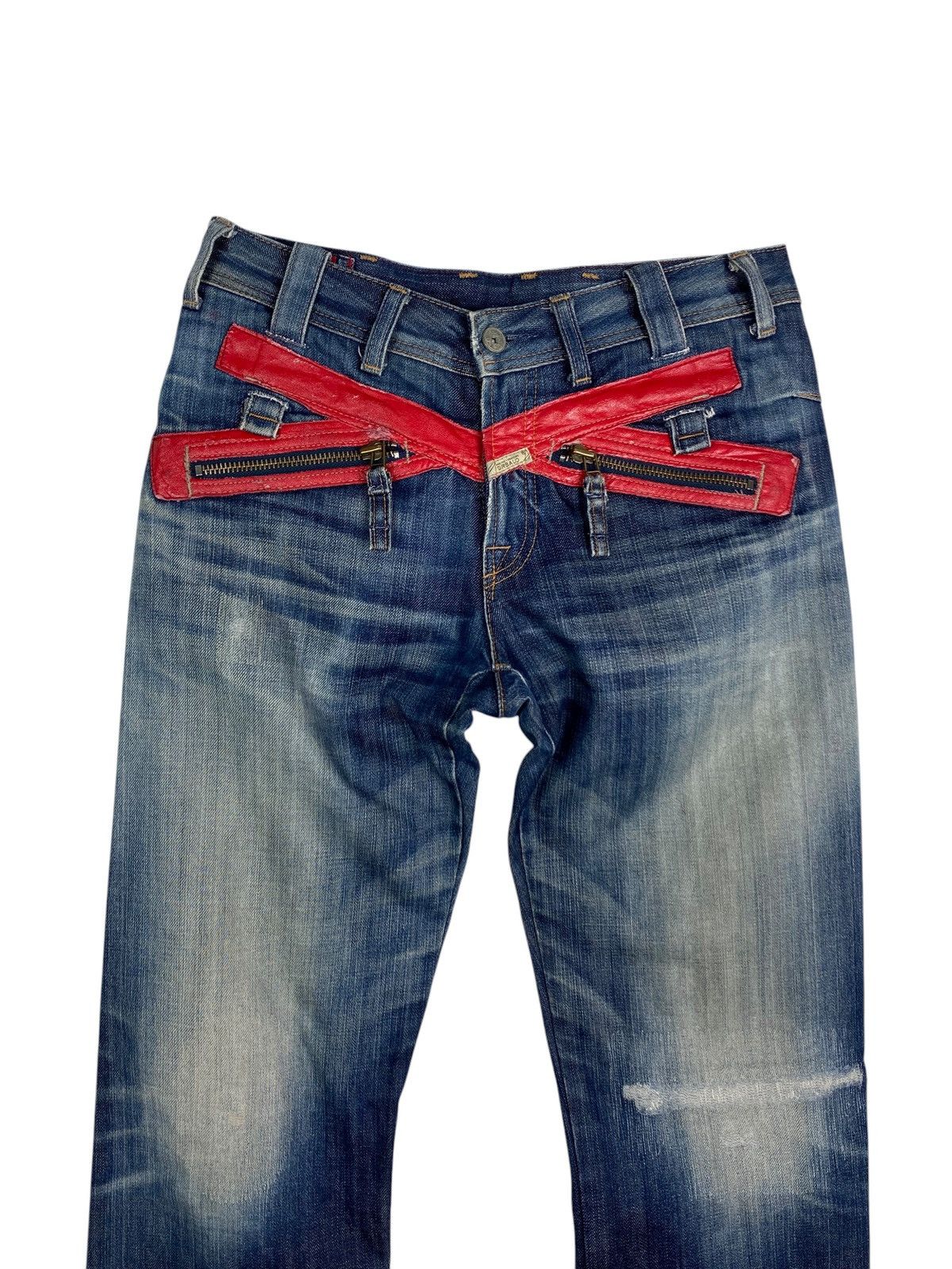 Marithe + Francois Girbaud Marithé François Girbaud Crossed Red Enamel Tape Denim Jeans Size US 30 / EU 46 - 2 Thumbnail
