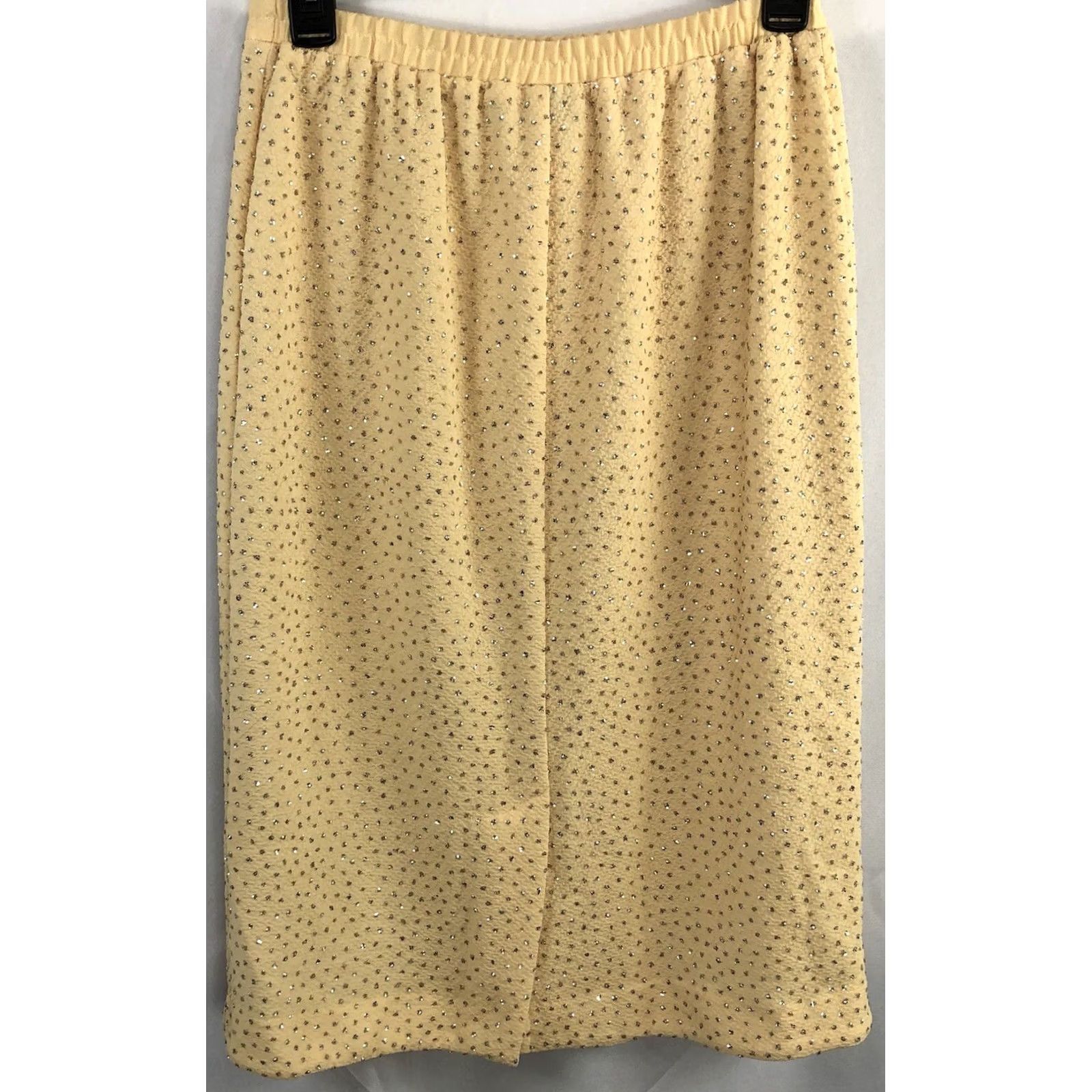 Vintage Vintage midi Straight skirt 8 Yellow sparkle beaded 26" Elastic waist slit Retro Fashion Sale Size 30" / US 8 / IT 44 - 2 Thumbnail