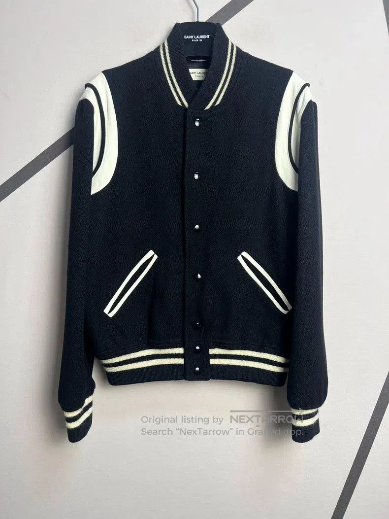 Hedi Slimane Saint Laurent Black and White Patchwork Leather Wool Baseba Size US M / EU 48-50 / 2 - 1 Thumbnail