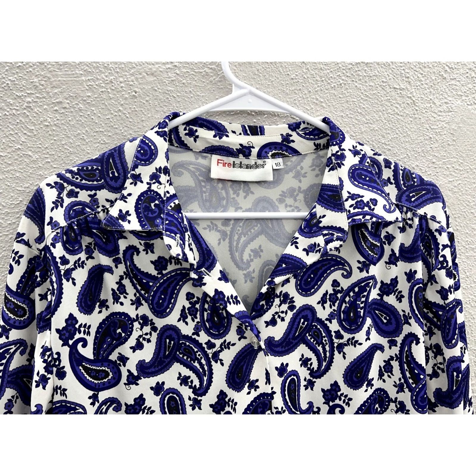 Vintage VINTAGE Womens Fire Islander Shirt 18 White Purple Paisley Button-Up Long Sleeve Shirt Size XXL / US 16-18 / IT 52-54 - 2 Thumbnail
