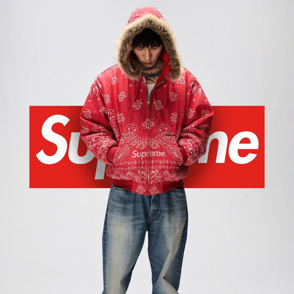Supreme Supreme Bandana Jacquard Denim Hooded Work Jacket