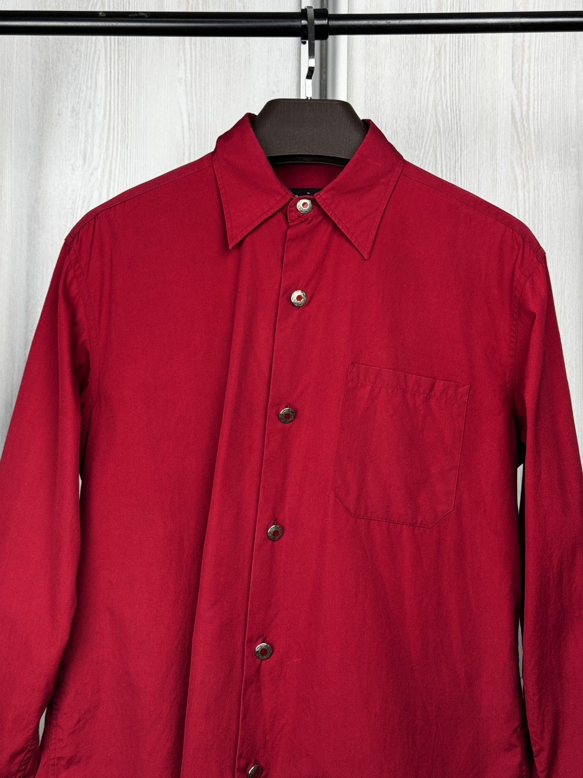 agnes b. agnes b. made in Japan vintage red w/ metal button ls shirt Size US L / EU 52-54 / 3 - 3 Thumbnail