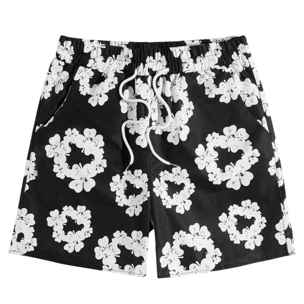 Shein Men's Floral Print Drawstring Waist Shorts in Black, Size L Size US 38 / EU 54 - 1 Thumbnail