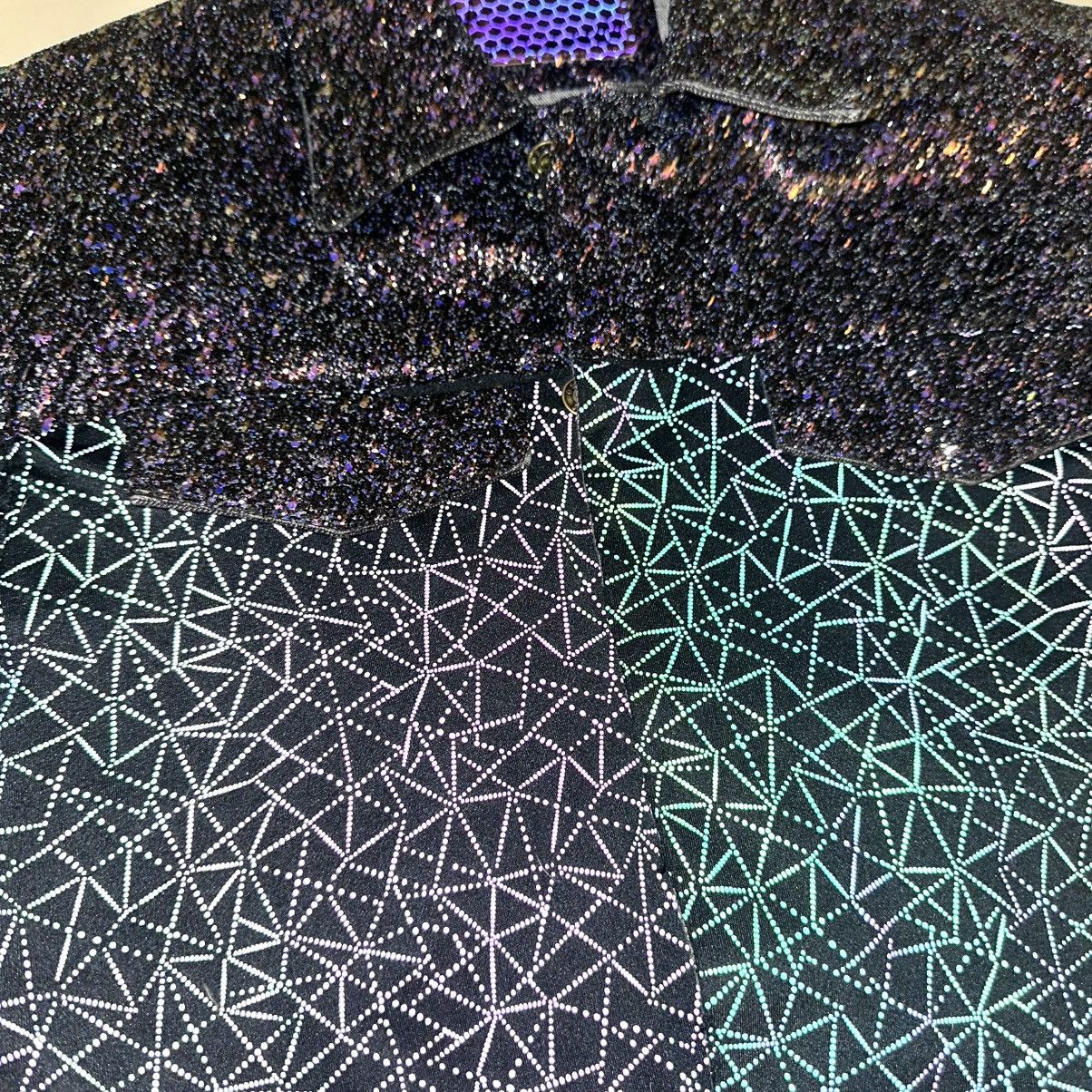 Designer Silk Samurai CHAMPLOO Reflective Glitter Denim Jacket Large Size US L / EU 52-54 / 3 - 1 Thumbnail
