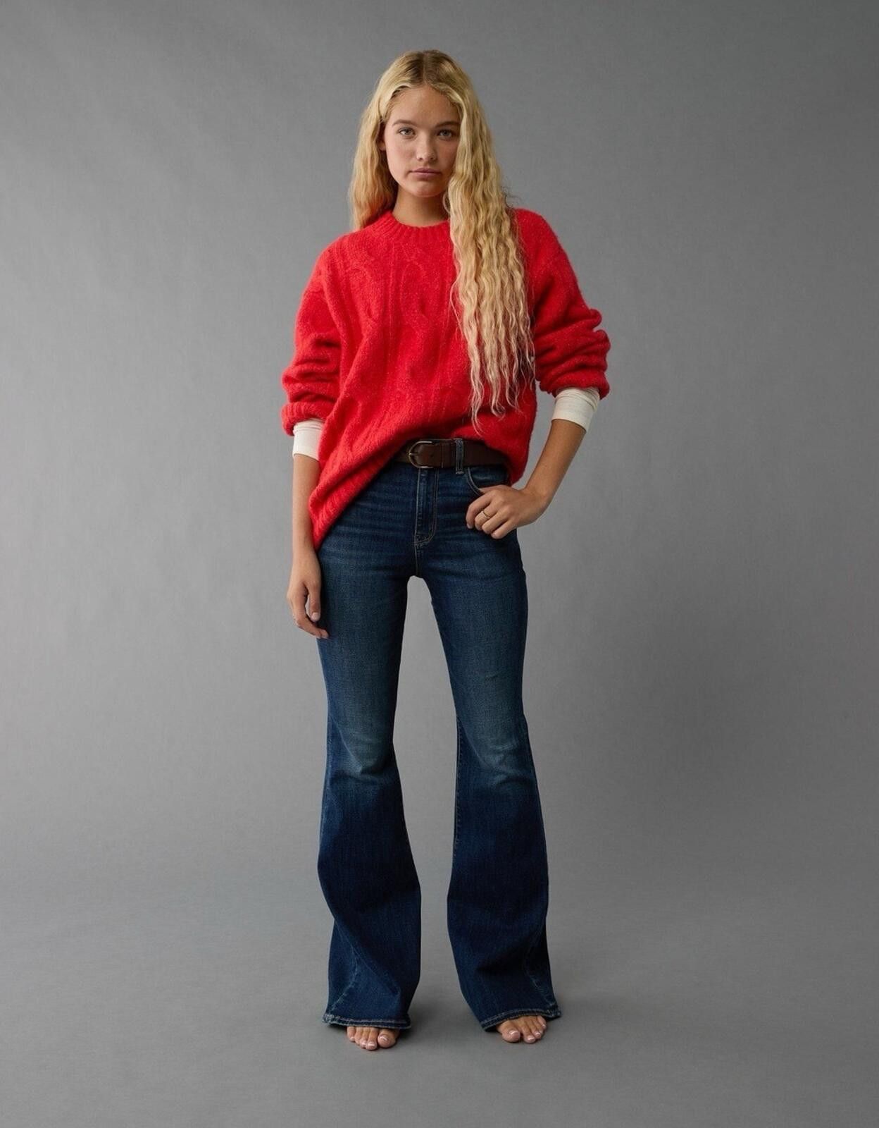 American Eagle Outfitters American Eagle Whoa So Soft Cable Knit Sweater Red Crewneck Size L / US 10 / IT 46 - 1 Thumbnail