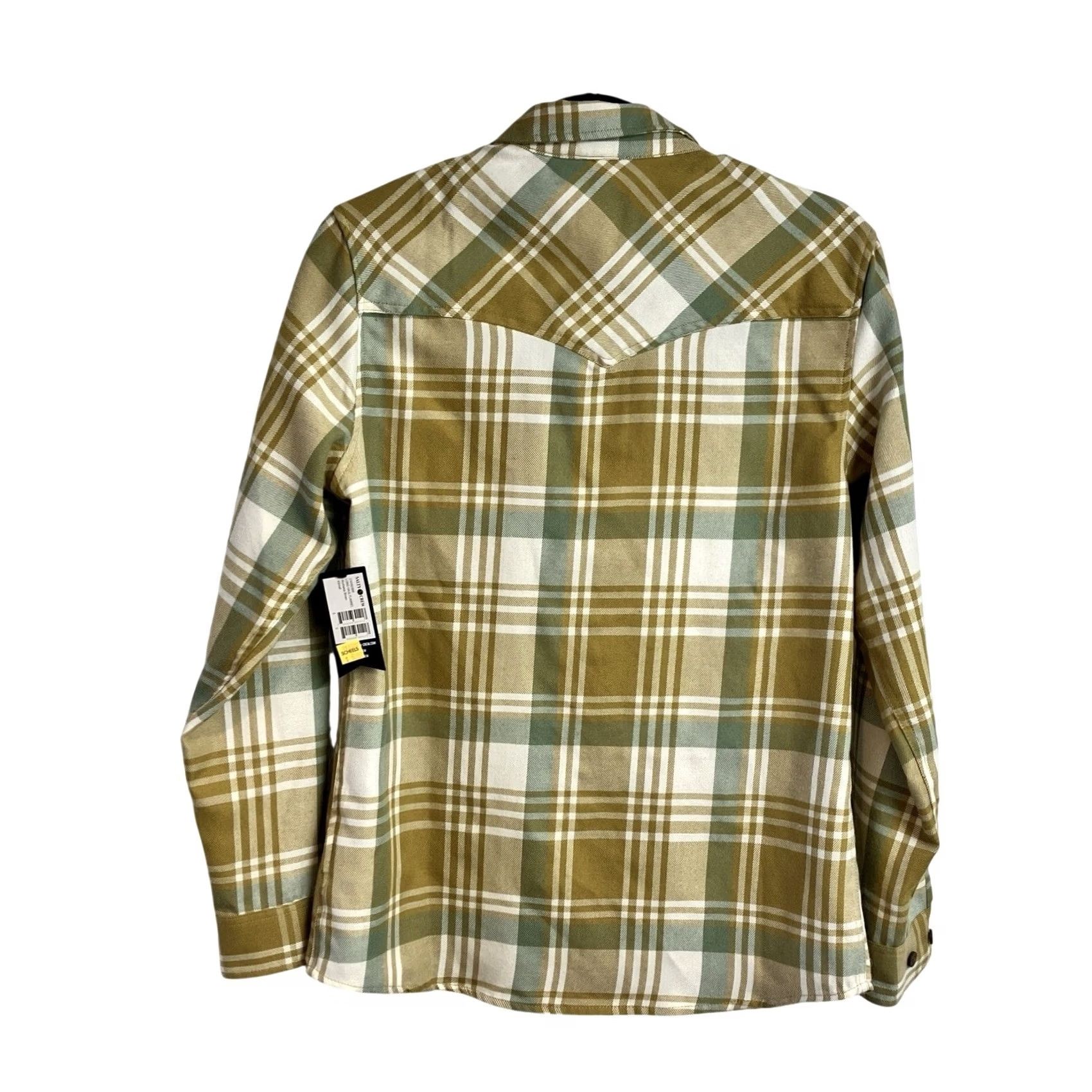 Vintage Salty Crew Flannel Shirt XS Brown Gold Plaid Western Long Haul Womens Size XS / US 0-2 / IT 36-38 - 3 Thumbnail