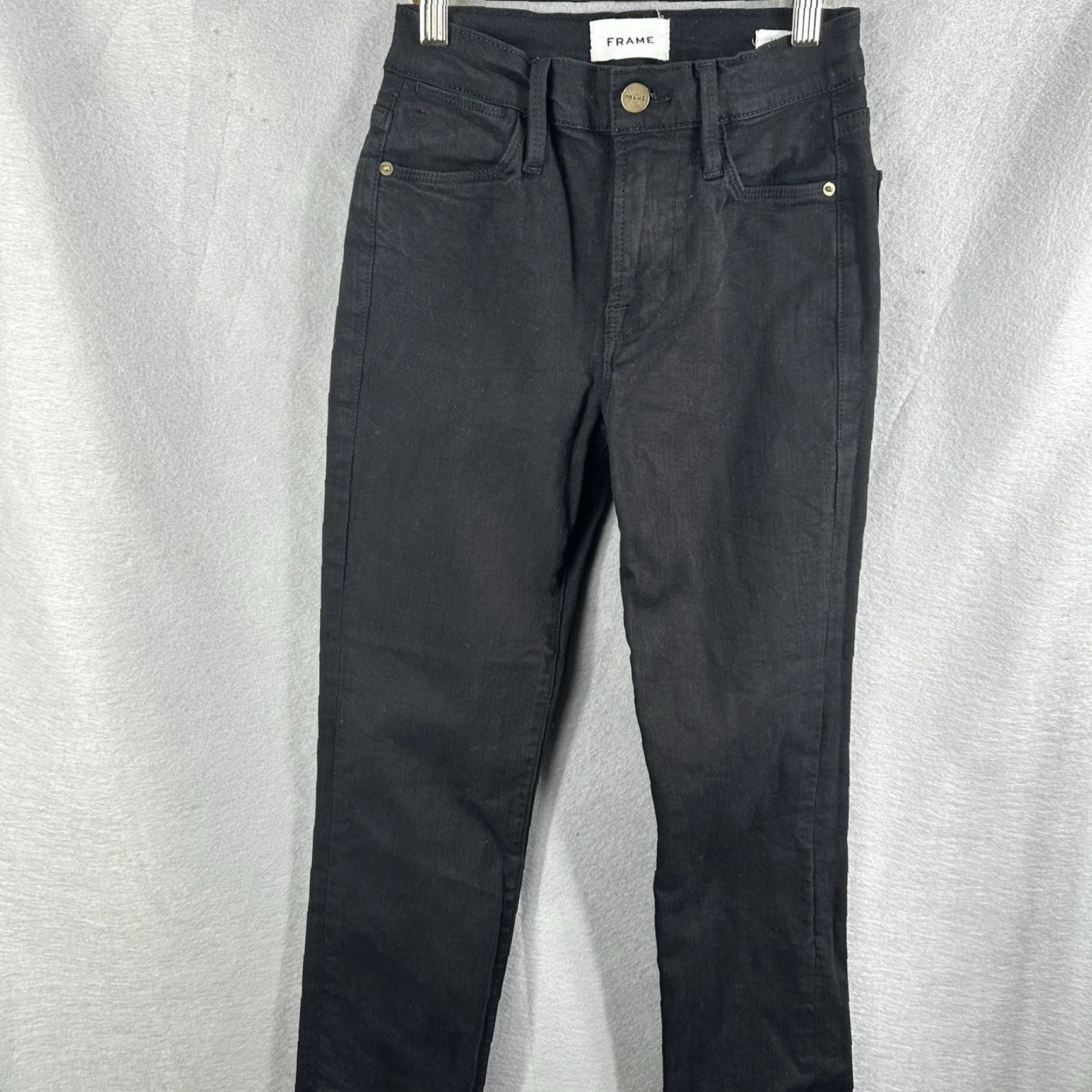Frame FRAME Womens Jeans Straight Fit 24 Black Denim Grunge High Waist Raw Hem Spring Summer Fall Winter Size 42" / US 20 - 2 Thumbnail