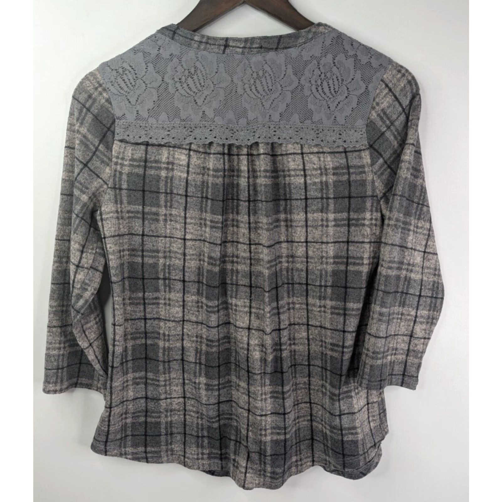 Vintage Cocomo Blouse Women's Small Plaid Long Sleeve V-Neck Tunic Gray Size S / US 4 / IT 40 - 3 Thumbnail