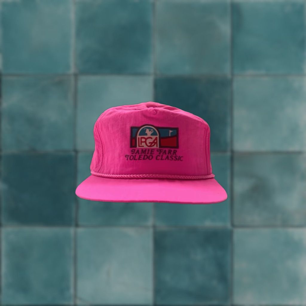 Vintage VINTAGE jamie farr LPGA toledo classic hat cap Adult OSFA Neon Pink Nylon Adjustable White Leather Strap NWOT Deadstock 90s Mens Size ONE SIZE - 1 Thumbnail