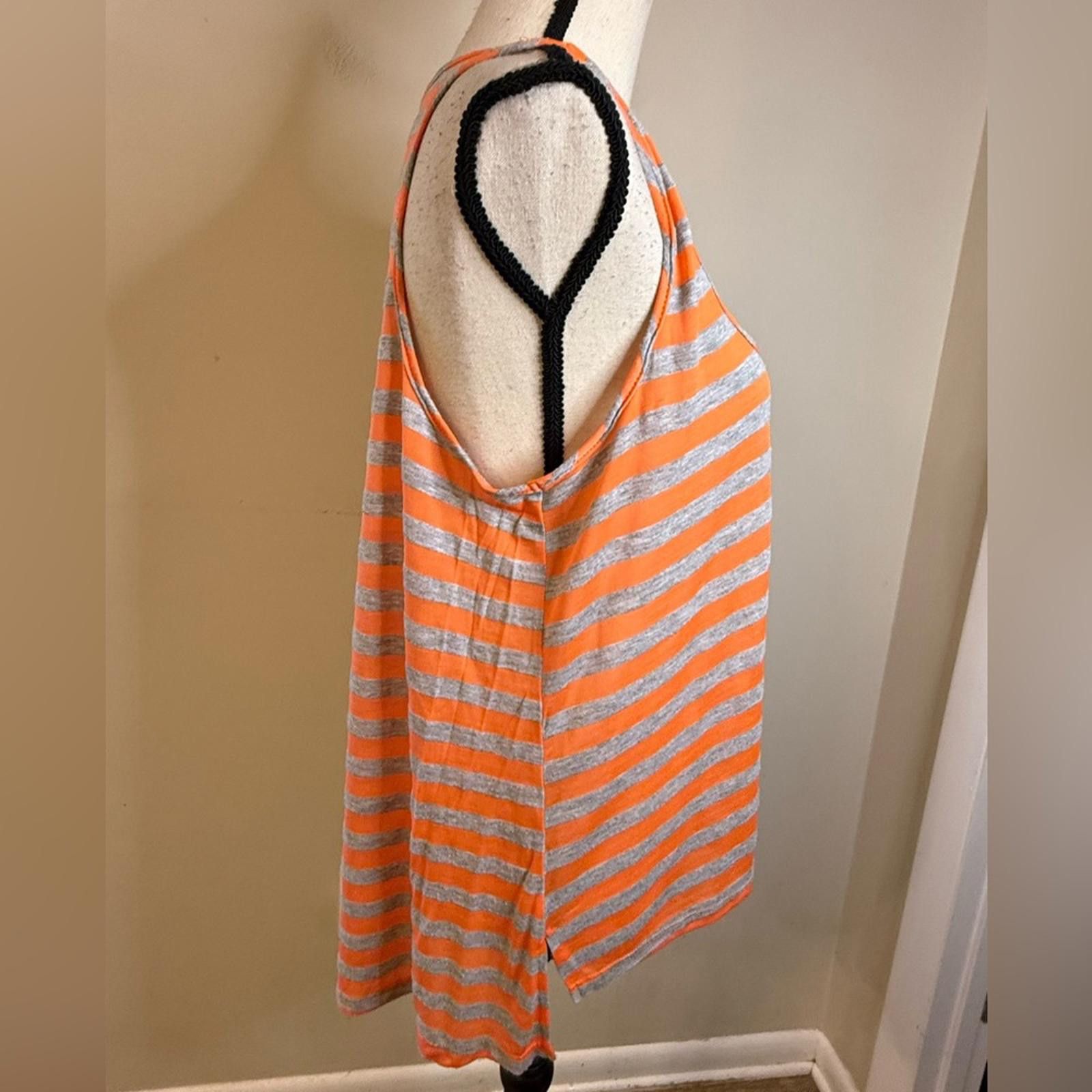 L7 Real Hip h.i.p. orange gray striped tank top scoop neck split hem LG Size L / US 10 / IT 46 - 2 Thumbnail