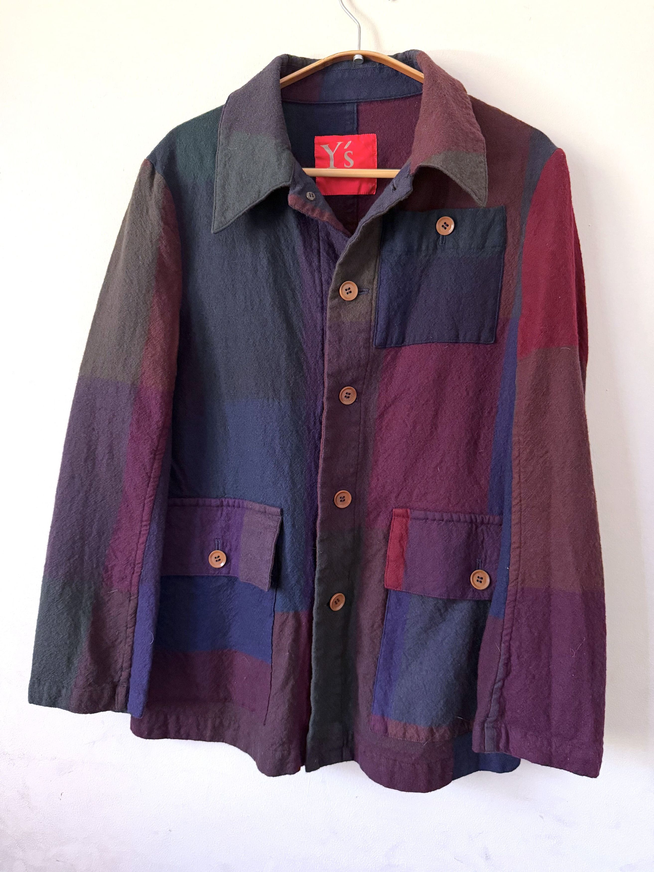 Y's Y's by Yohji Colorblock Wool Chore Coat Navy Burgundy Size M / US 6-8 / IT 42-44 - 1 Thumbnail