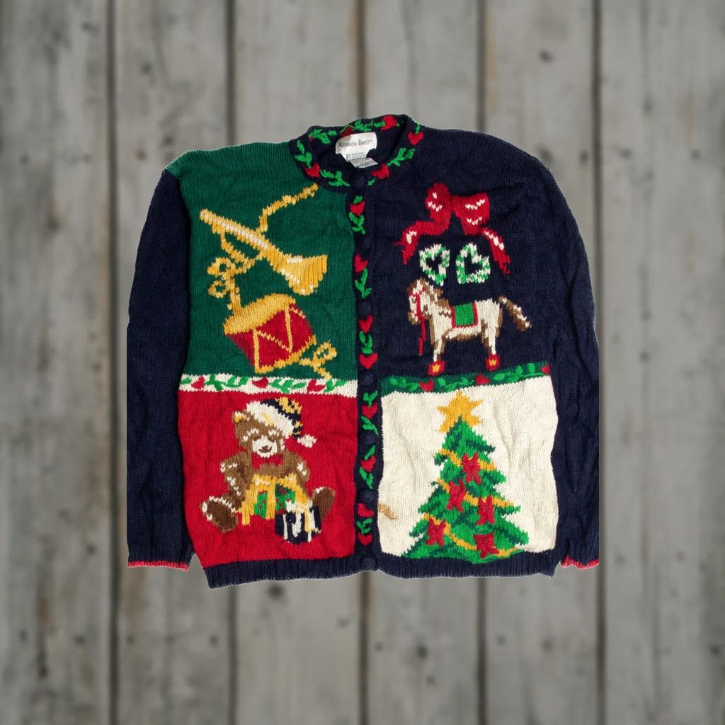 Vintage VINTAGE Ugly Christmas Cardigan Alexandra Bartlett Shirt Large Womens 1954 Ragstock Ramie Cotton Christmas Size L / US 10 / IT 46 - 1 Thumbnail