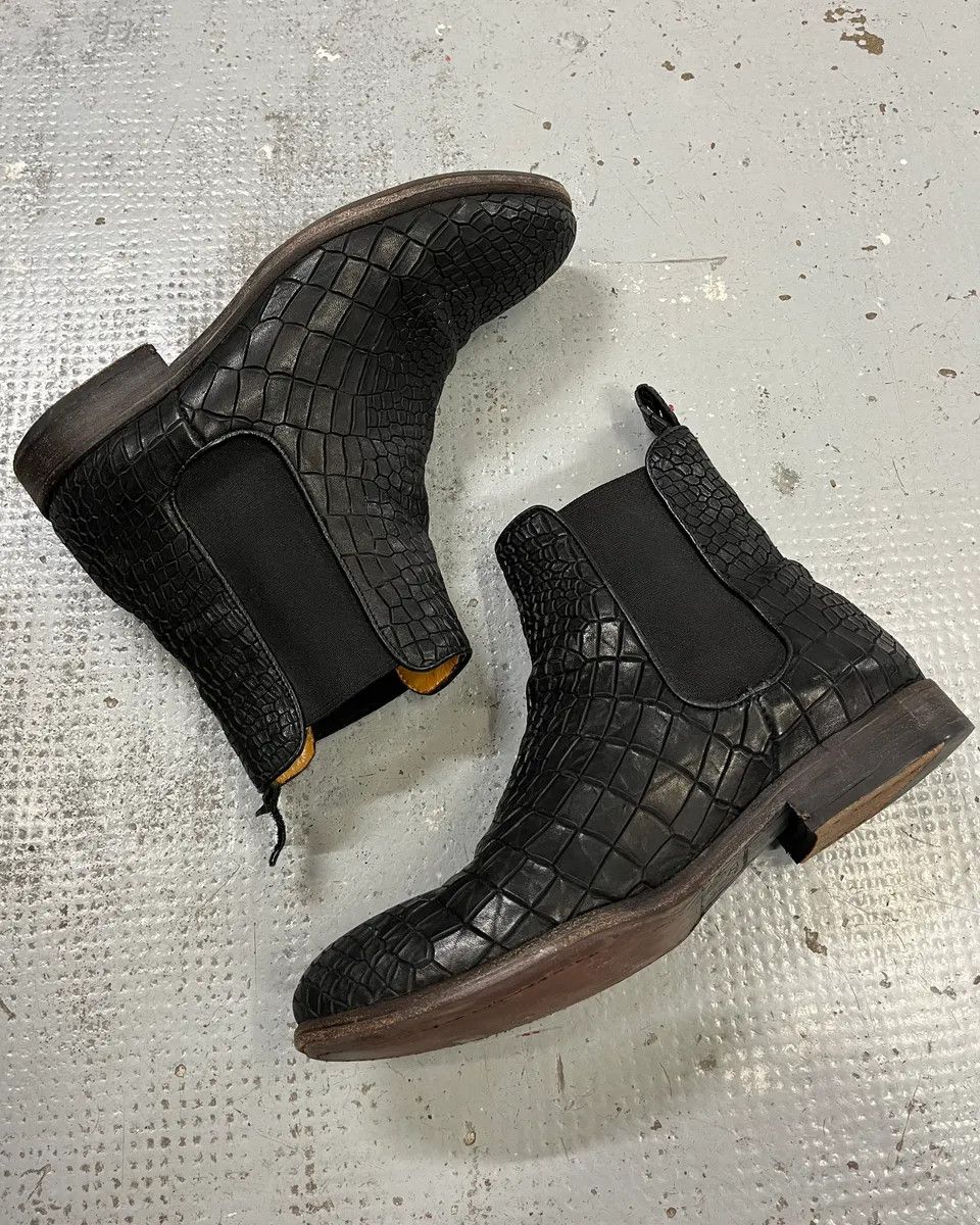 The Last Conspiracy The Last Conspiracy Black Leather Crocodile Embossed Boots Size US 8 / IT 38 - 3 Thumbnail