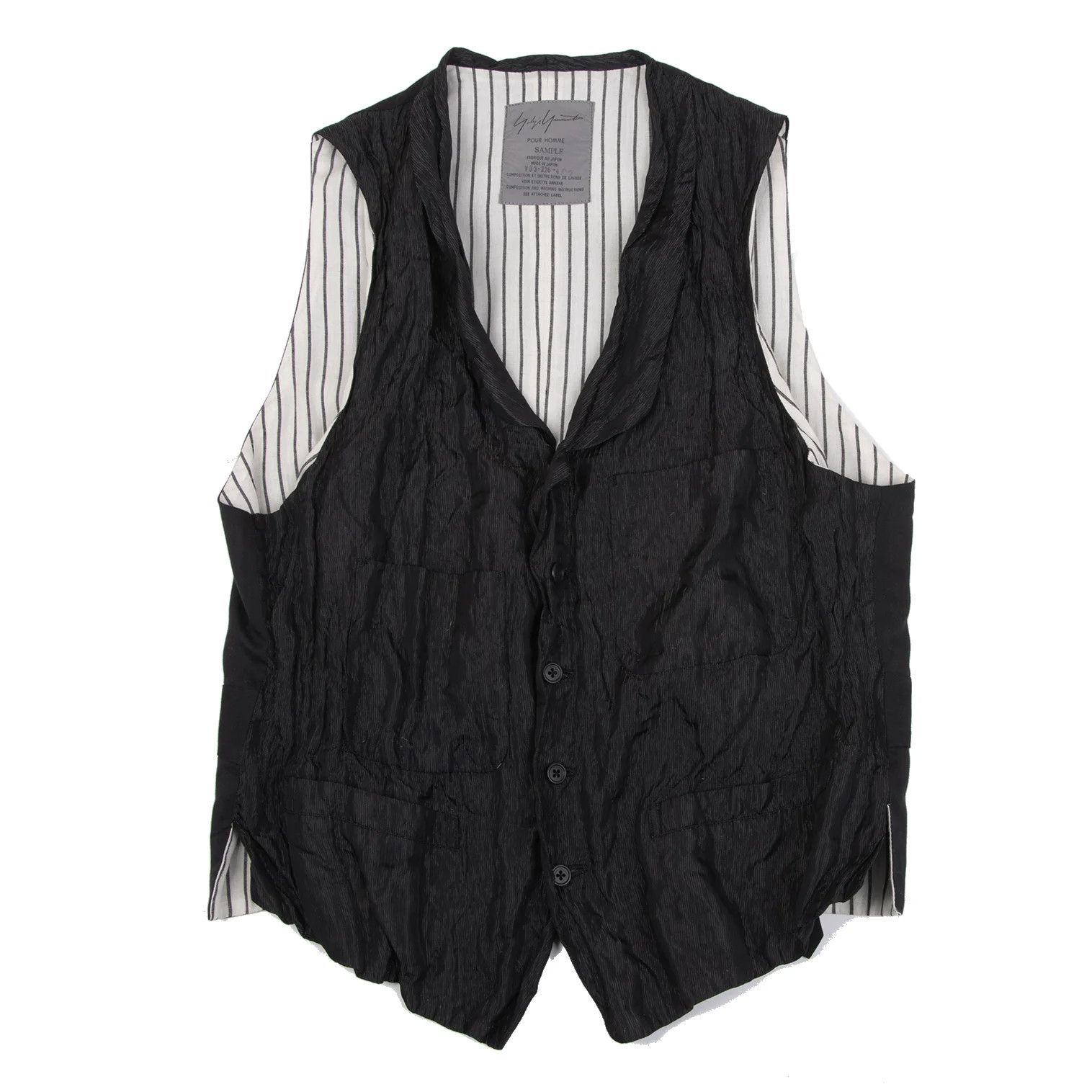 Yohji Yamamoto Black Striped Shawl Collar Vest