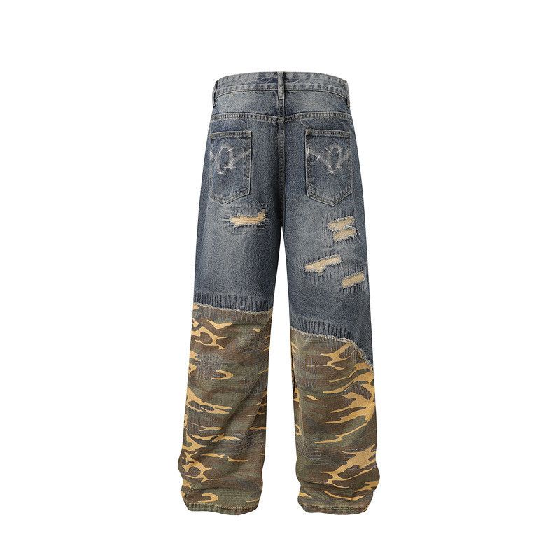 Jean Camouflage Patchwork Hole Bottom Jeans Size US 29 - 2 Thumbnail